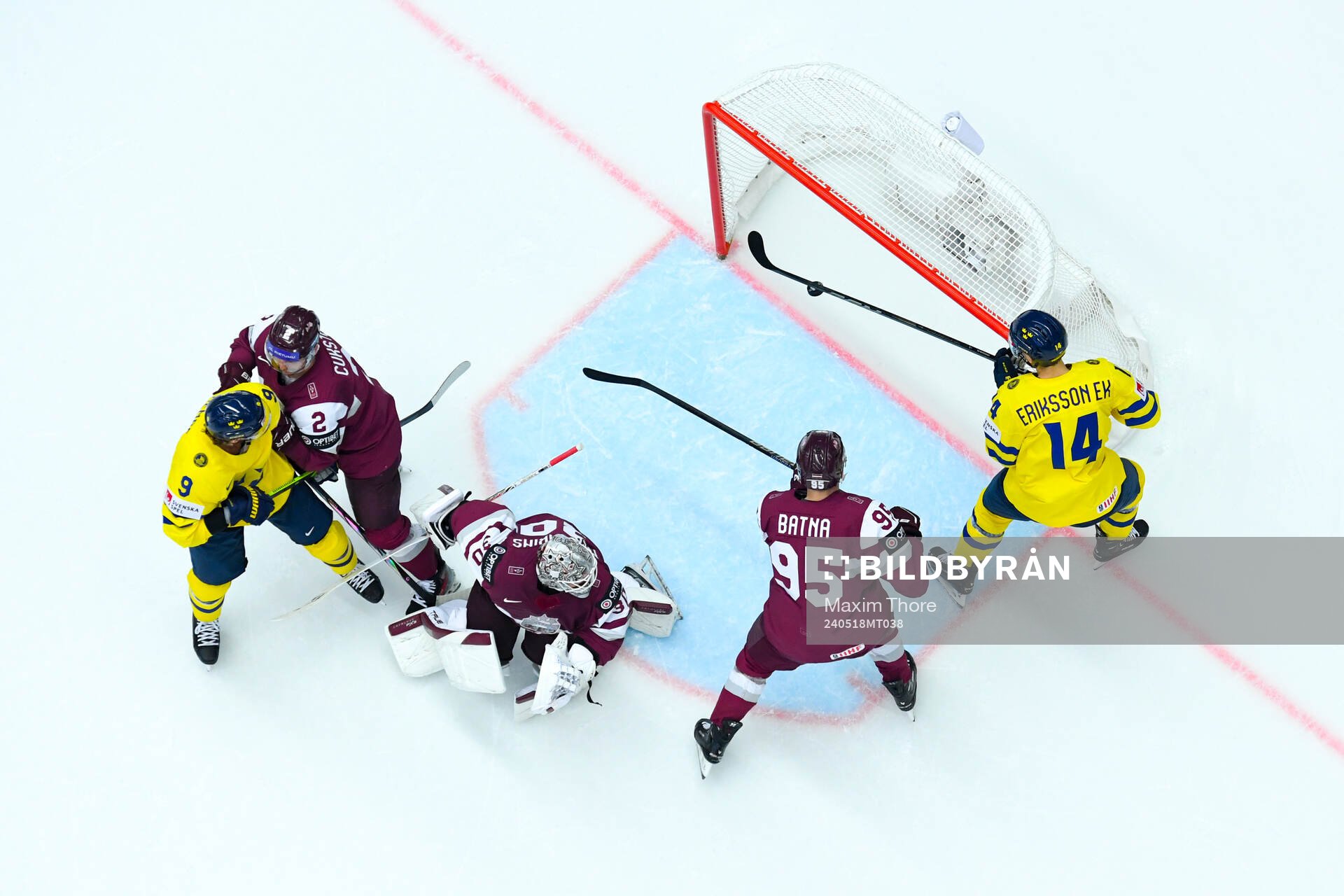 Adrian Kempe and Joel Eriksson Ek of Sweden against