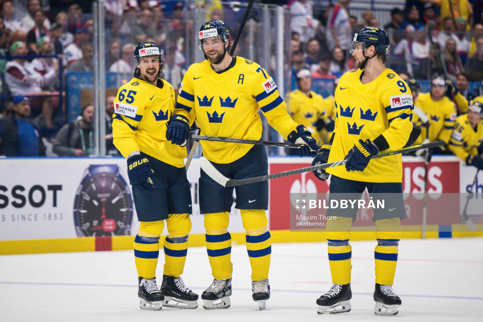 Erik Karlsson, Victor Hedman and Adrian Kempe of Sweden