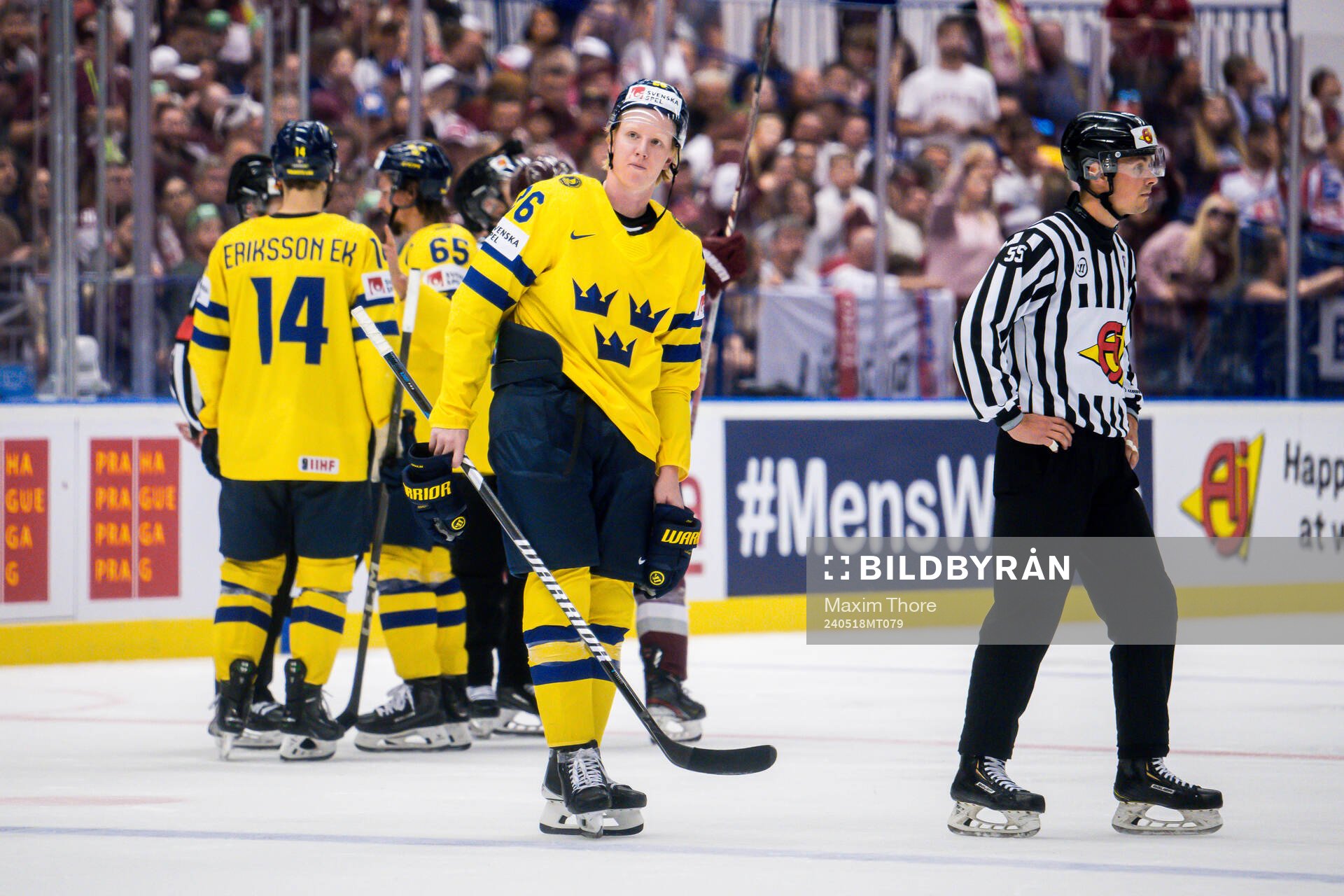 Rasmus Dahlin of Sweden looks dejected