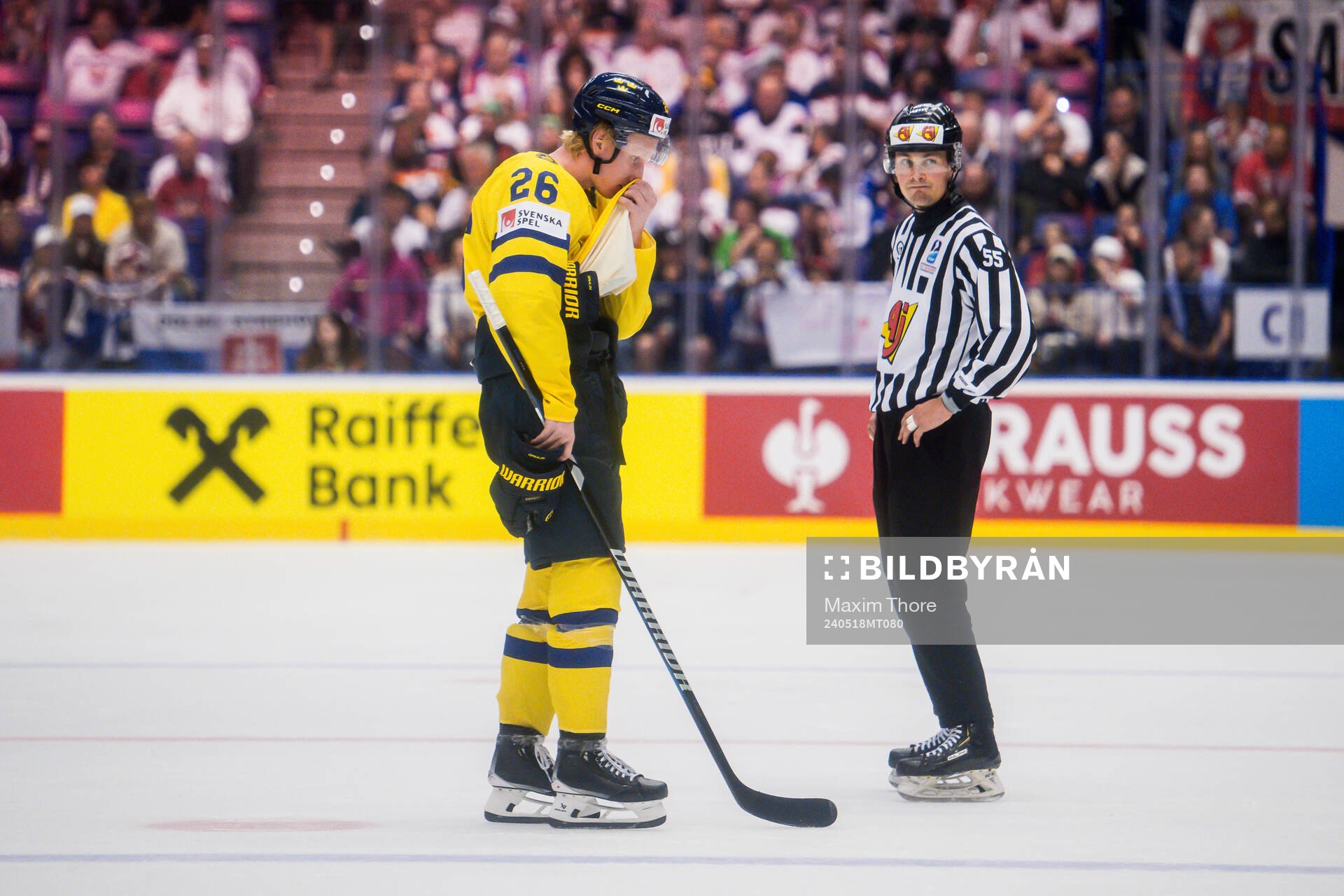 Rasmus Dahlin of Sweden looks dejected