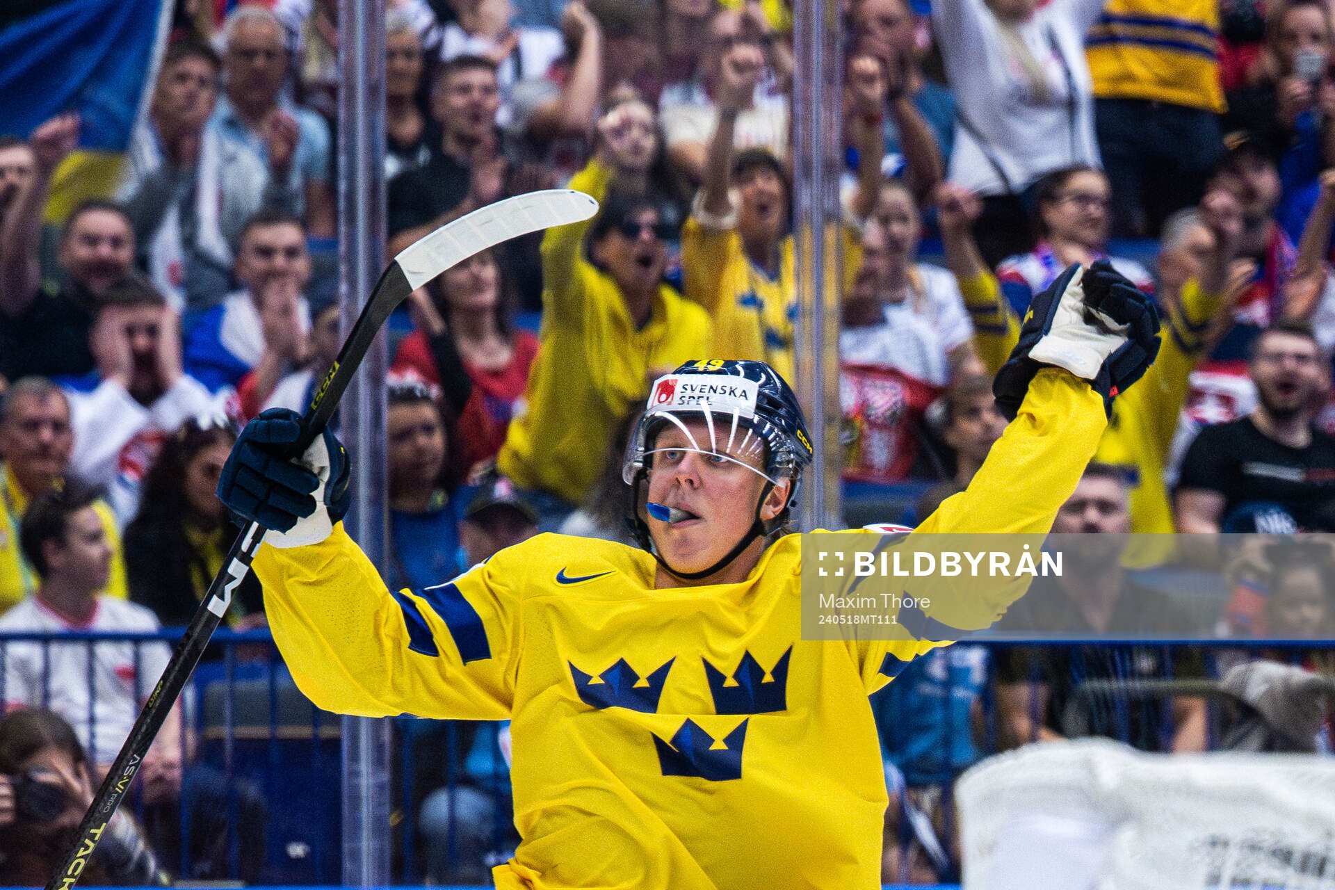 Fabian Zetterlund of Sweden celebrates the 2-3 goal
