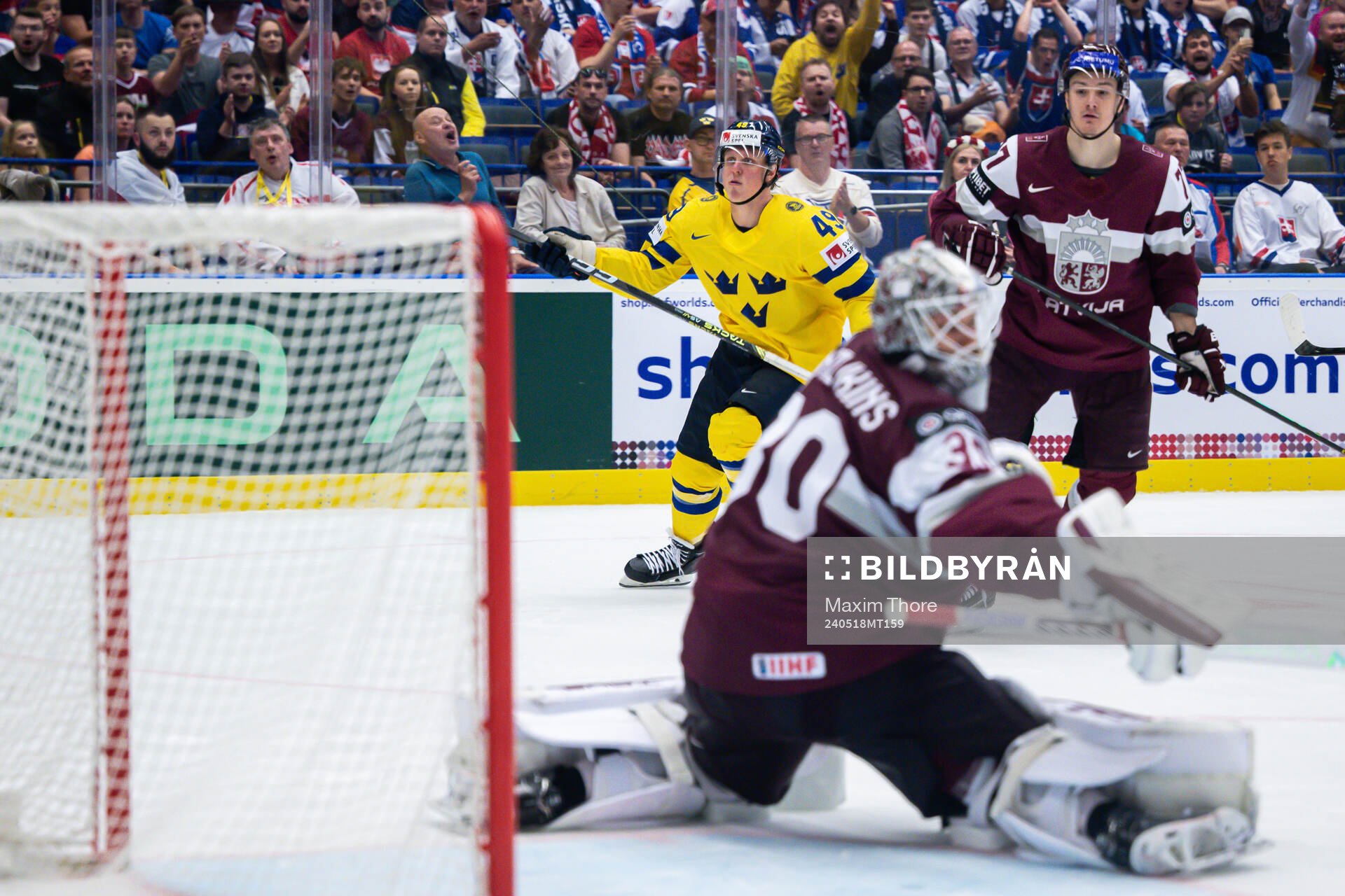 Fabian Zetterlund of Sweden celebrates scoring the 2-3 goal