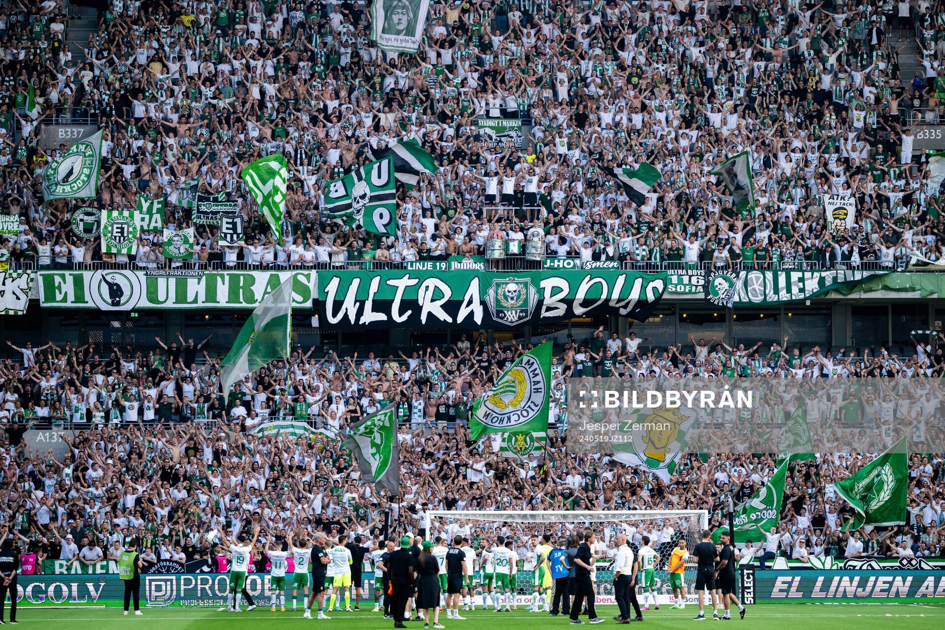 Hammarbys spelare och supportrar jublar