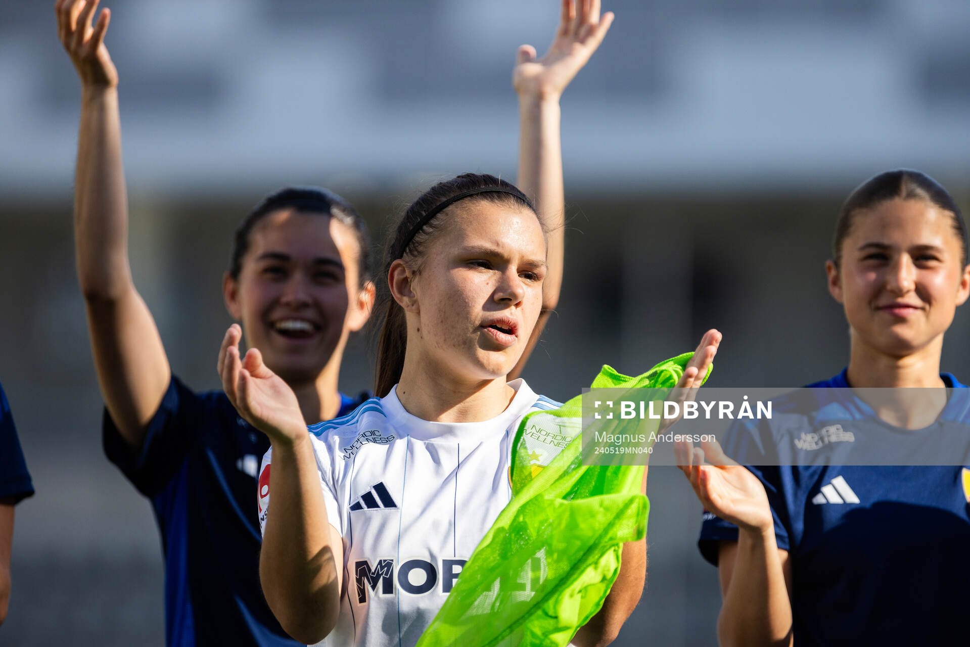 Djurgårdens Alexsandra Lobanova jublar efter fotbollsmatchen i Damallsvenskan mellan Linköping och Djurgården den 19 maj 2024 i Linköping.