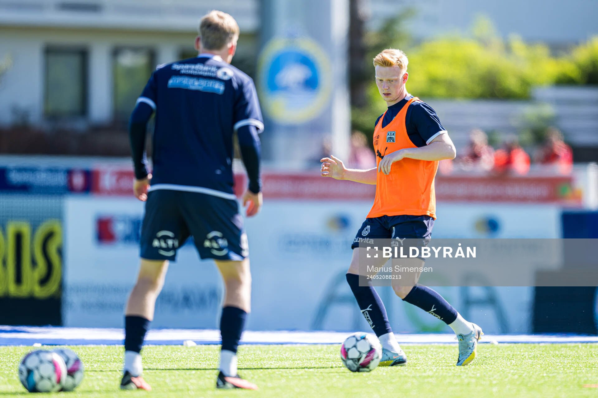 Marius Berntsen Olsen of Kristiansund warms up ahead of the Eliteserien match between Kristiansund and Brann on May 20, 2024 in Kristiansund.