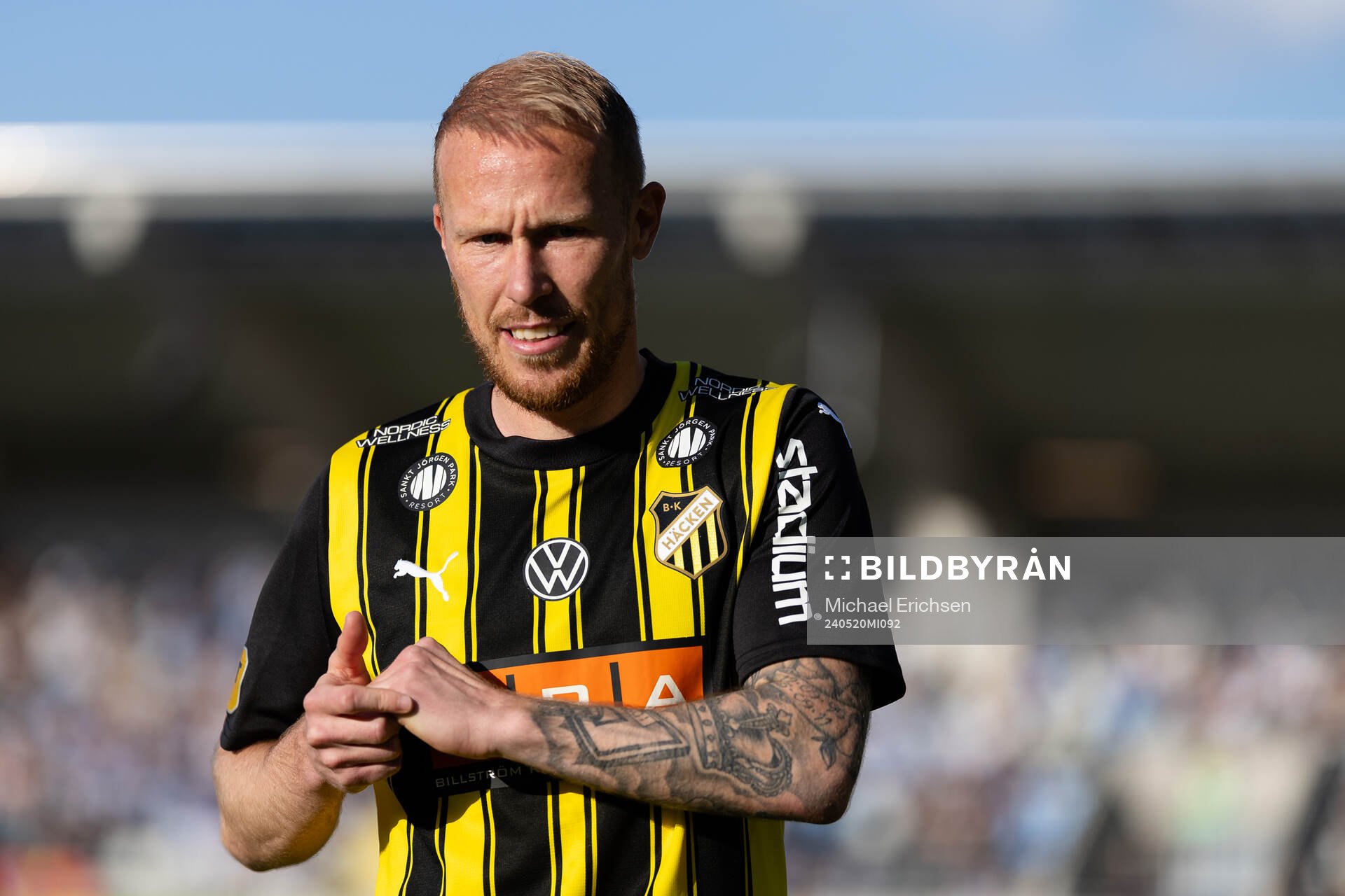 Häckens Mikkel Rygaard Jensen innan fotbollsmatchen i