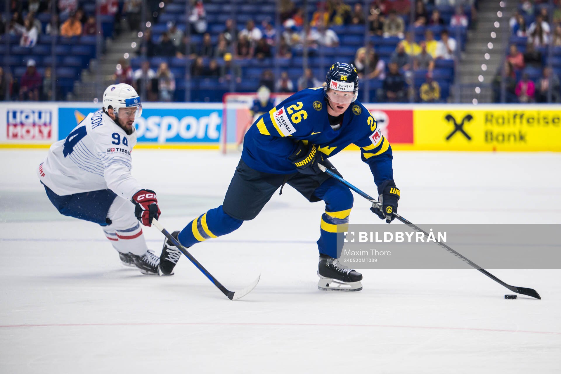 Tim Bozon of France and Rasmus Dahlin of Sweden