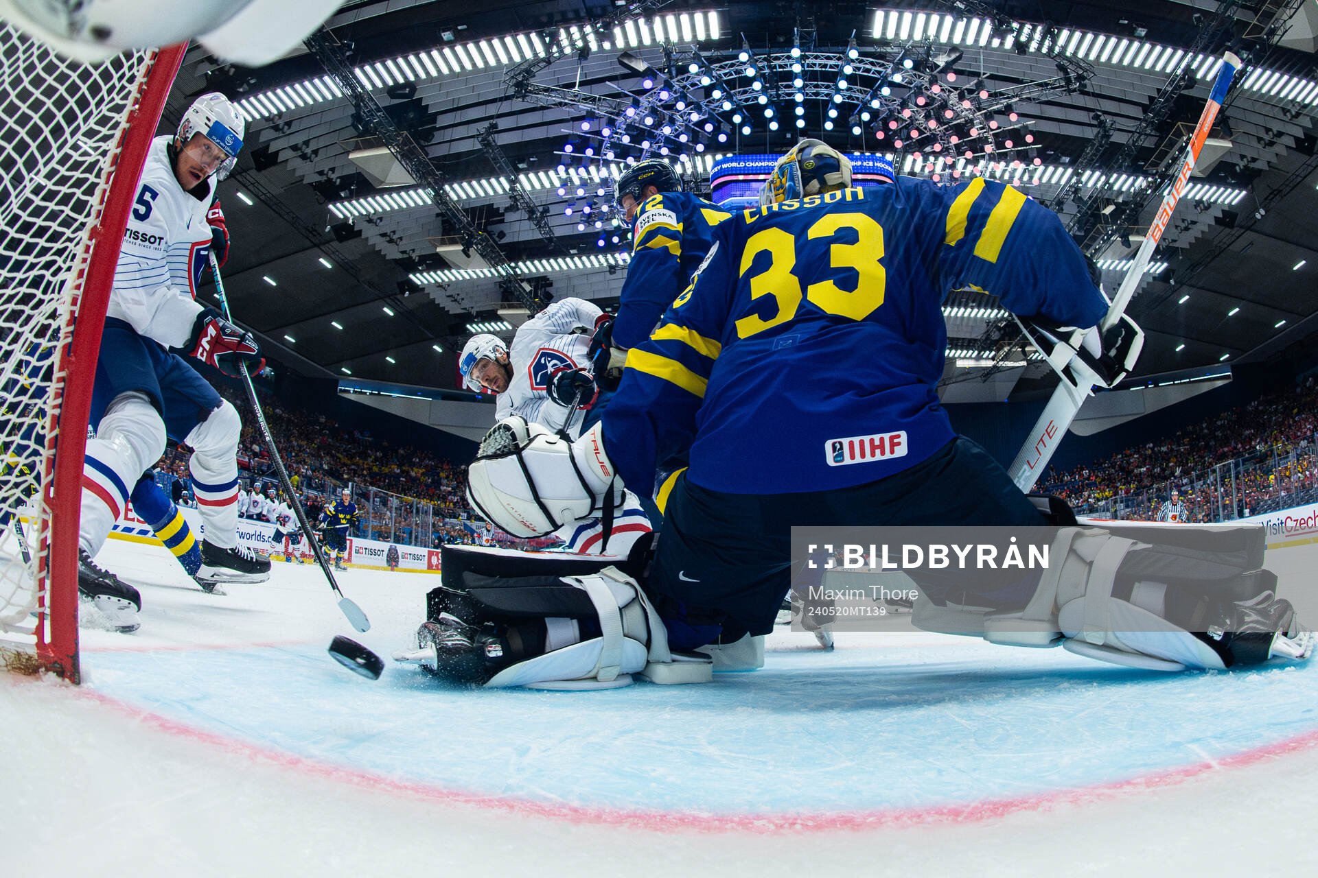 Charles Bertrand of France scores the 1-1 goal behind