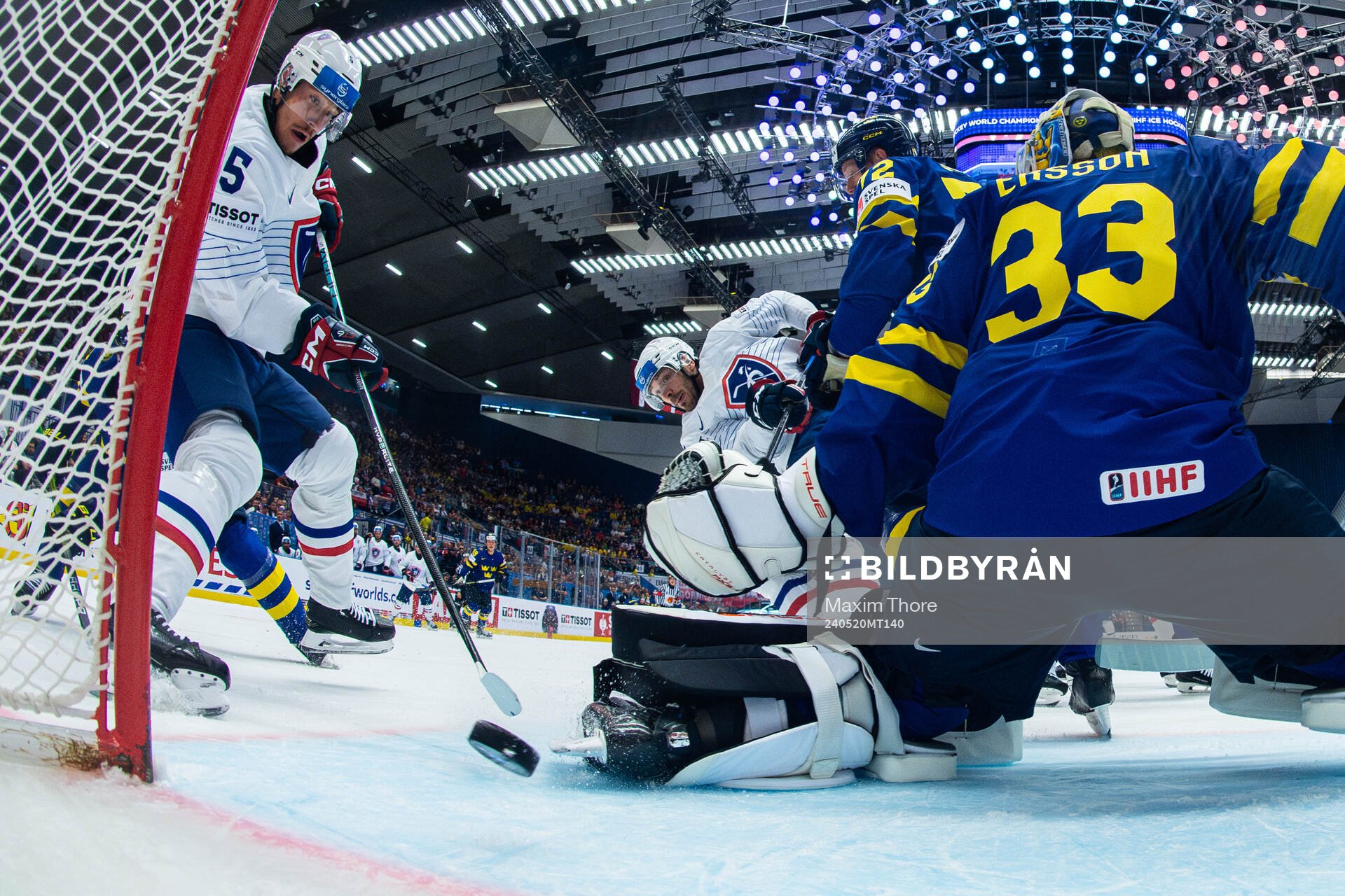 Charles Bertrand of France scores the 1-1 goal behind