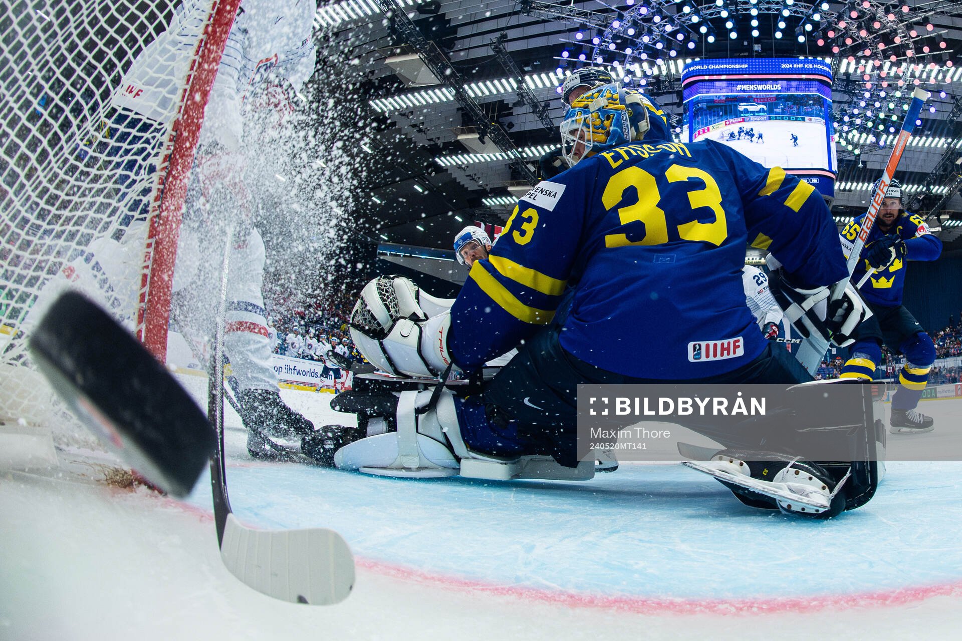 Charles Bertrand of France scores the 1-1 goal behind