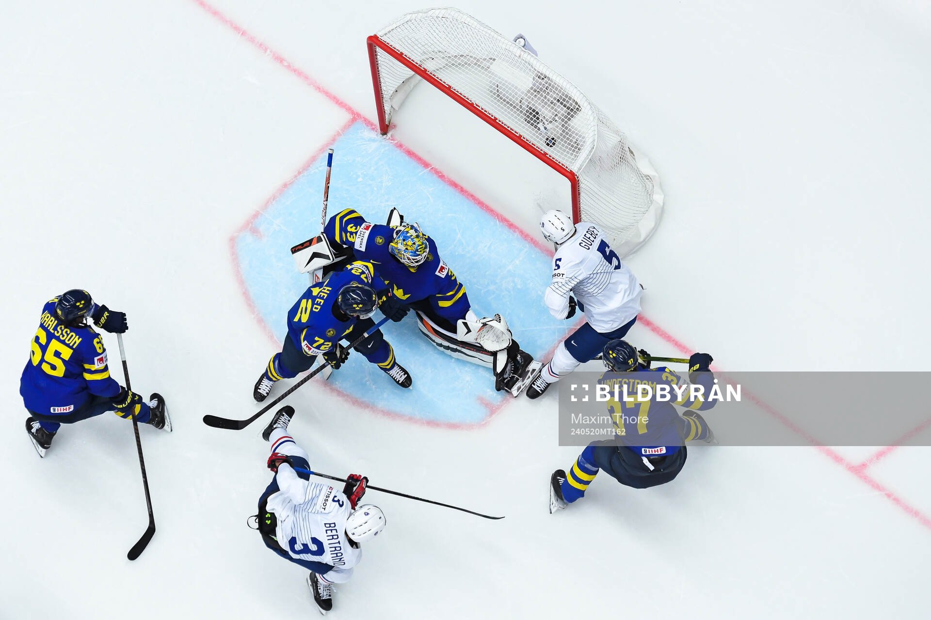 Charles Bertrand of France scores the 1-1 goal behind