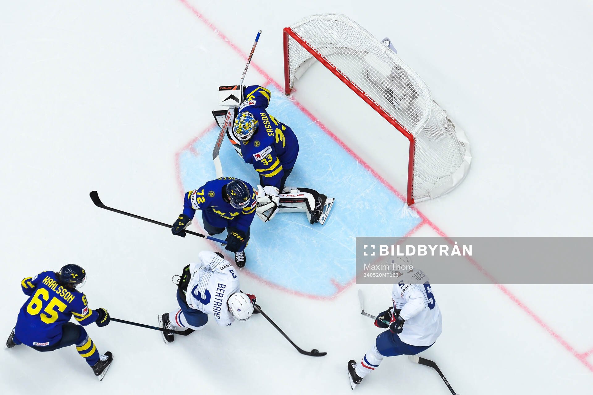 Charles Bertrand of France scores the 1-1 goal behind