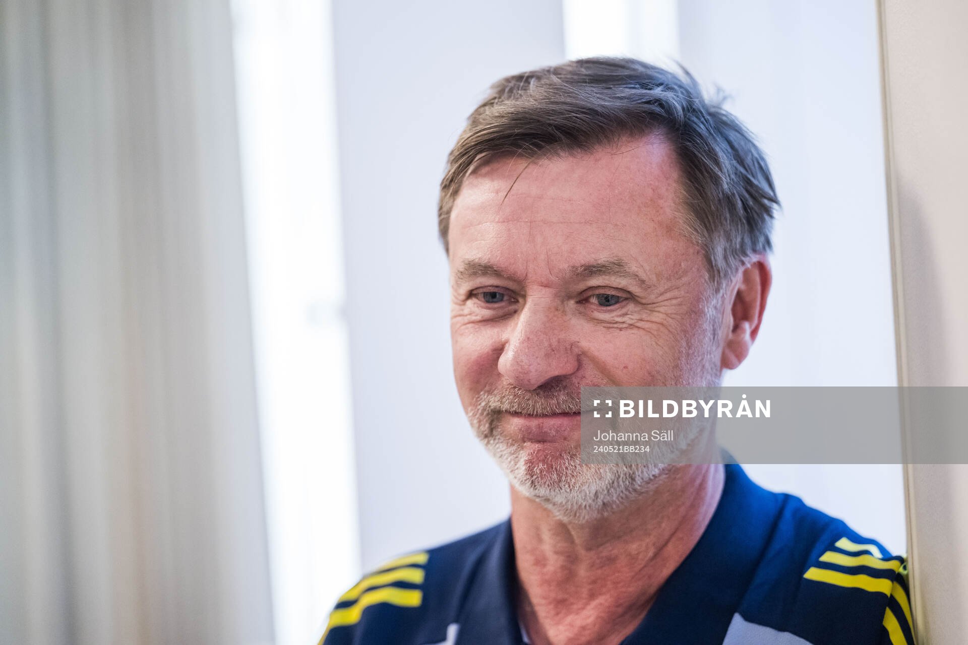 Peter Gerhardsson, head coach of the Swedish women's national football team during a press conference on May 21, 2024 in Stockholm. 