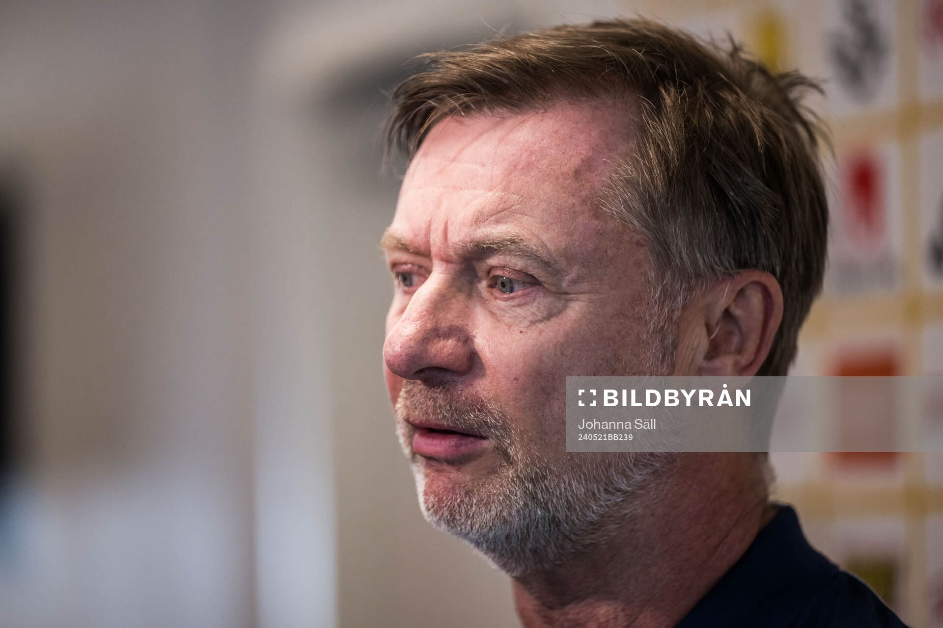 Peter Gerhardsson, head coach of the Swedish women's national football team during a press conference on May 21, 2024 in Stockholm.