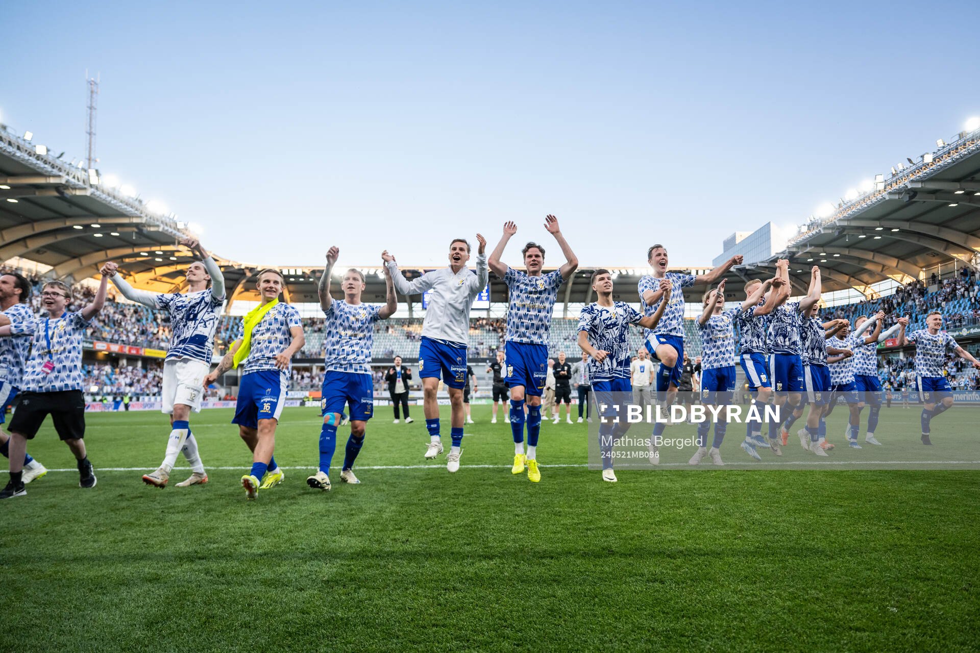 IFK Göteborgs spelare jublar efter fotbollsmatchen i Allsvenskan mellan IFK Göteborg och Mjällby den 21 maj 2024 i Göteborg. 