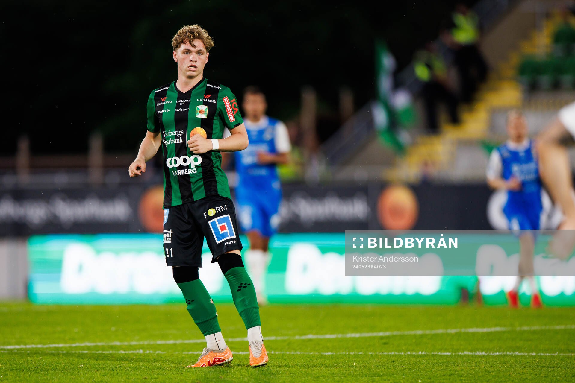 Varbergs Diego Alfonsi under fotbollsmatchen i Superettan mellan Varberg och IK Oddevold den 23 maj 2024 i Varberg. 