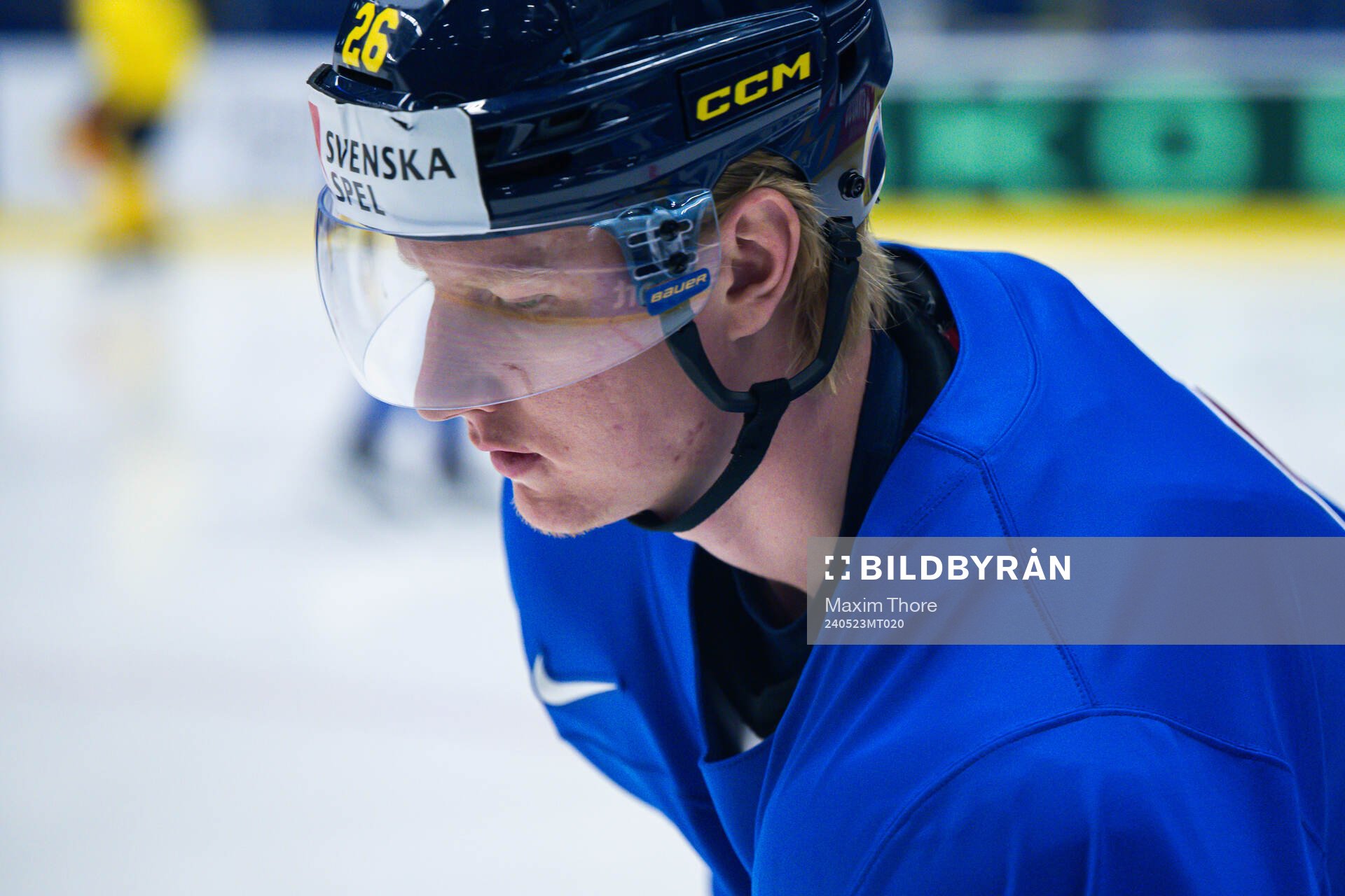 Rasmus Dahlin of Sweden at a practice session