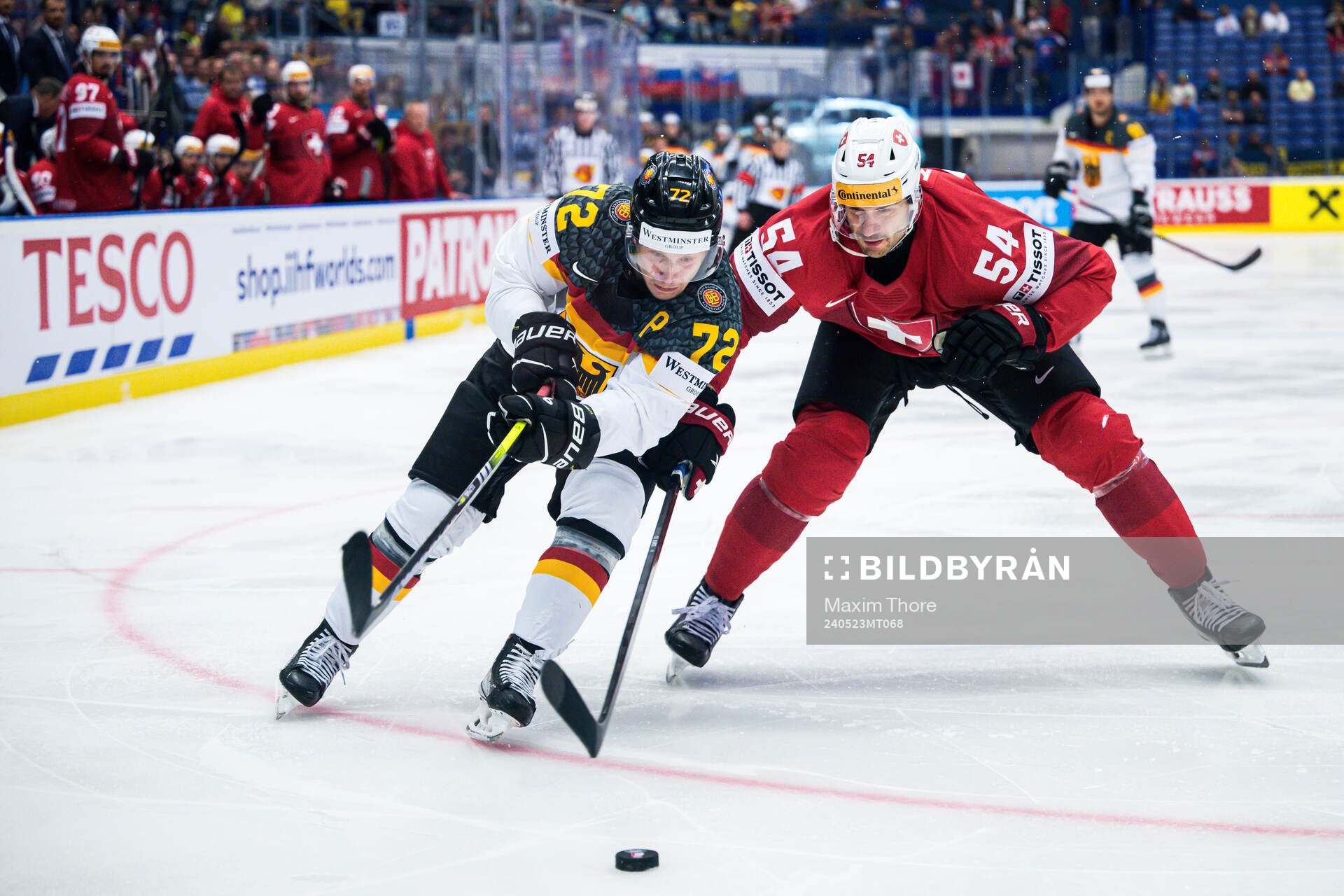 Dominik Kahun of Germany and Christian Marti of Switzerland