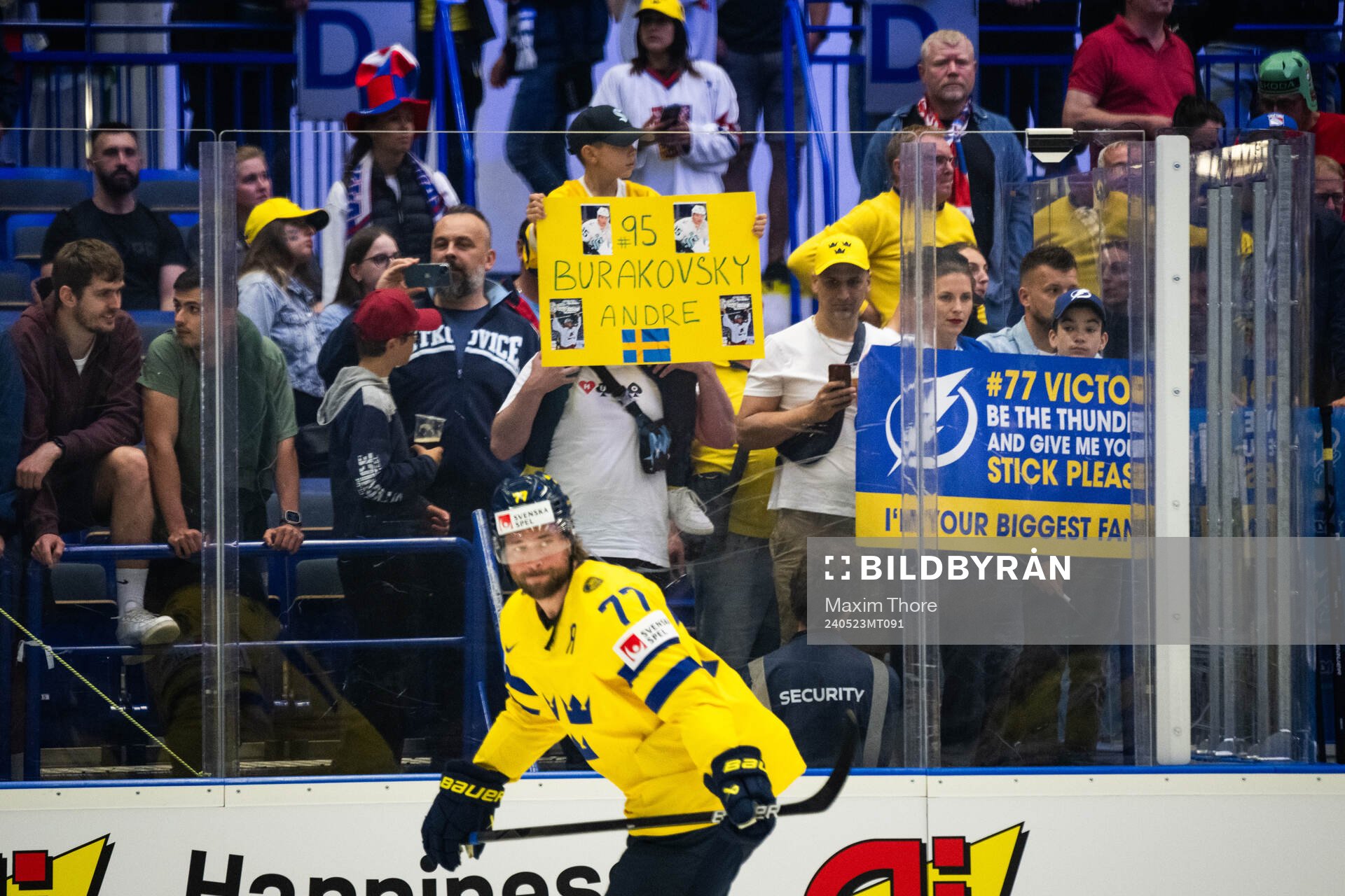Victor Hedman of Sweden and supporters