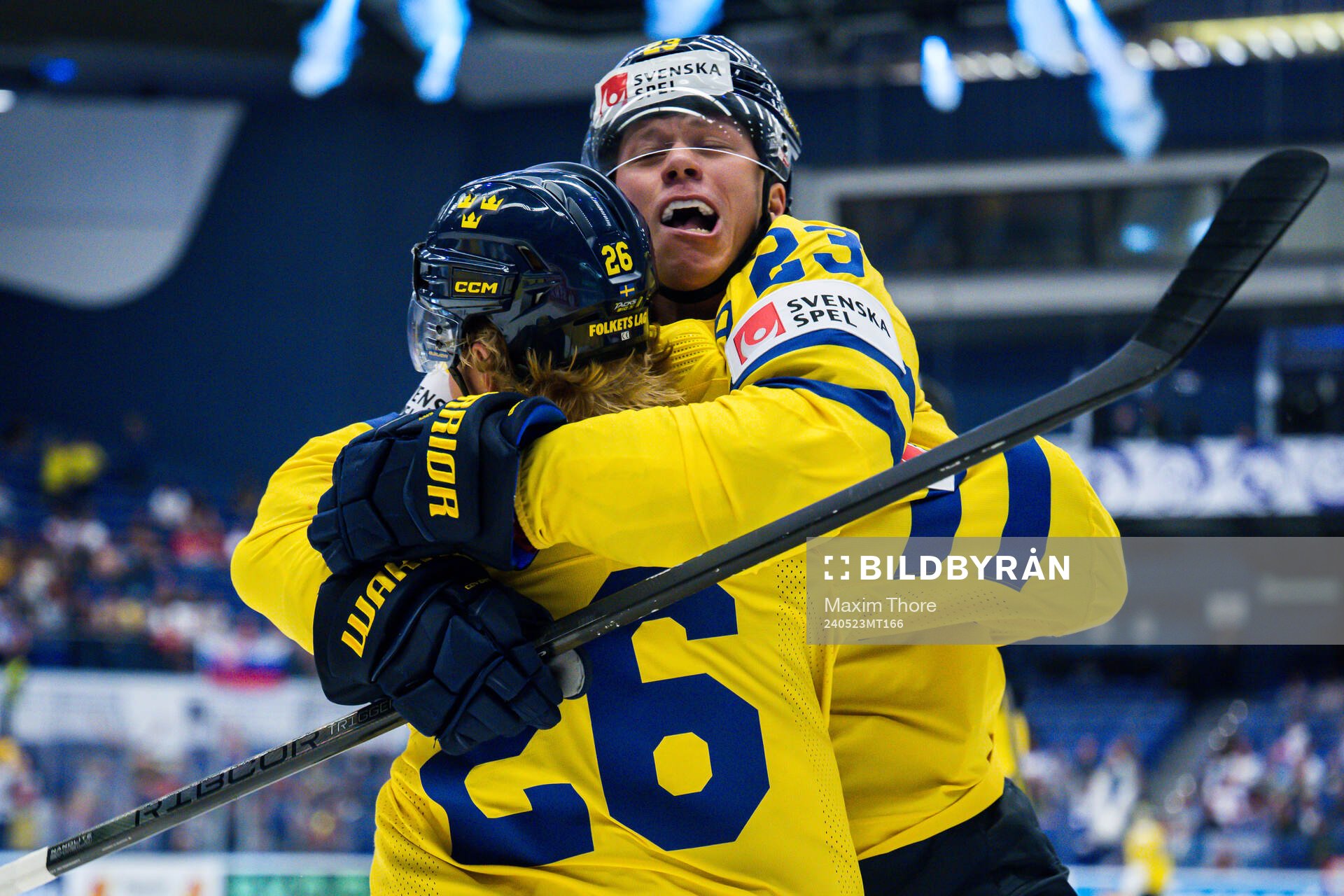 Rasmus Dahlin and Lucas Raymond of Sweden celebrates