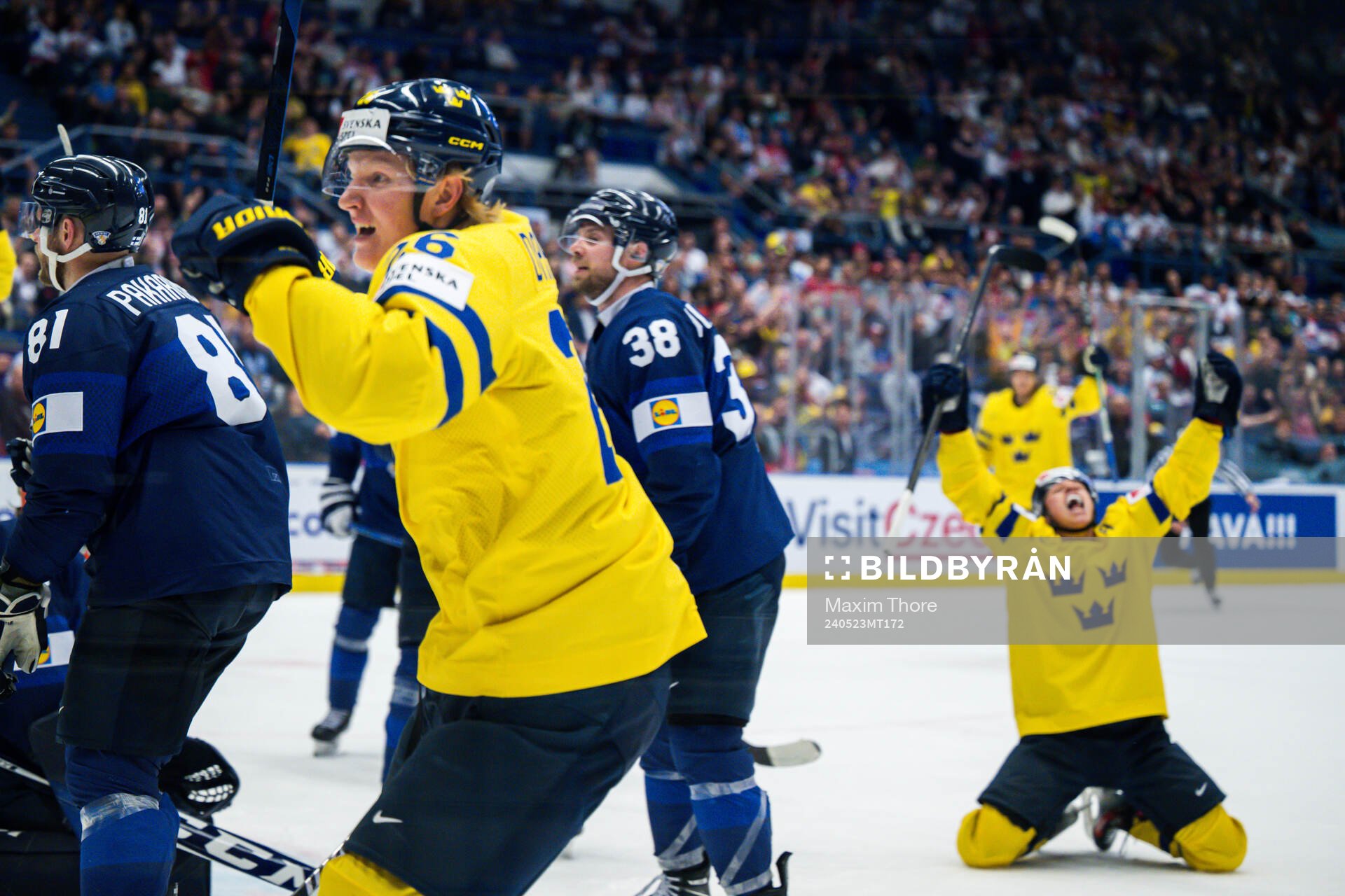 Rasmus Dahlin of Sweden celebrates