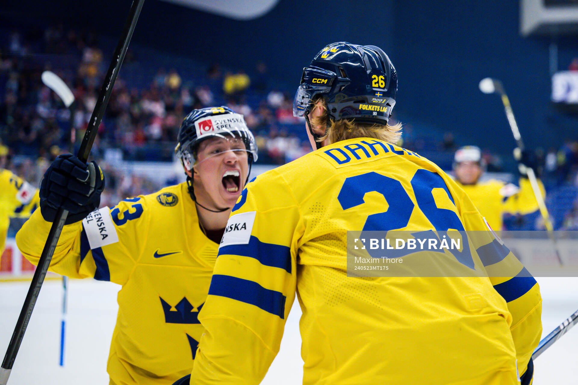 Lucas Raymond and Rasmus Dahlin celebrates