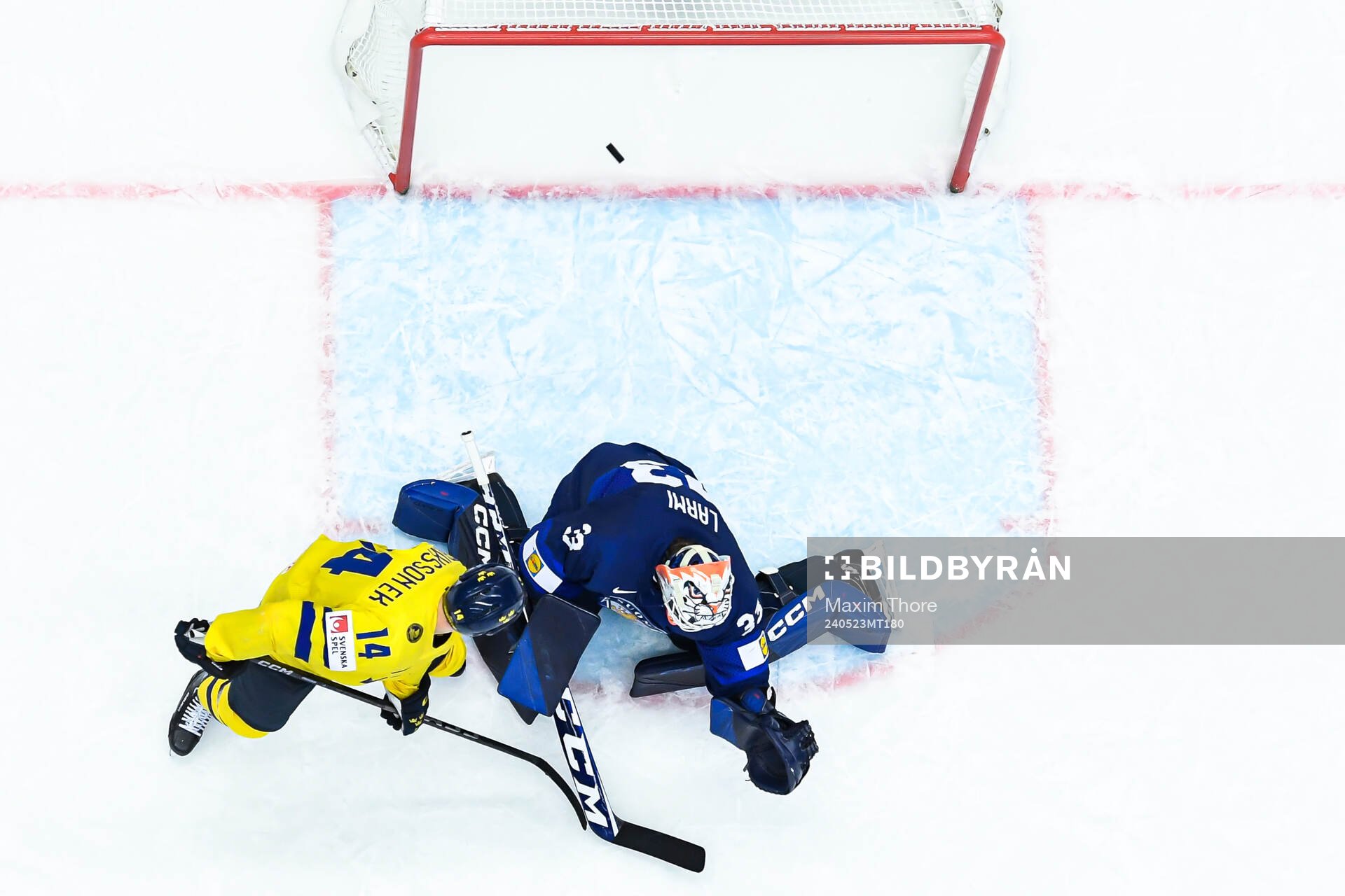 Joel Eriksson Ek of Sweden (not in frame) scores 2-1 behind