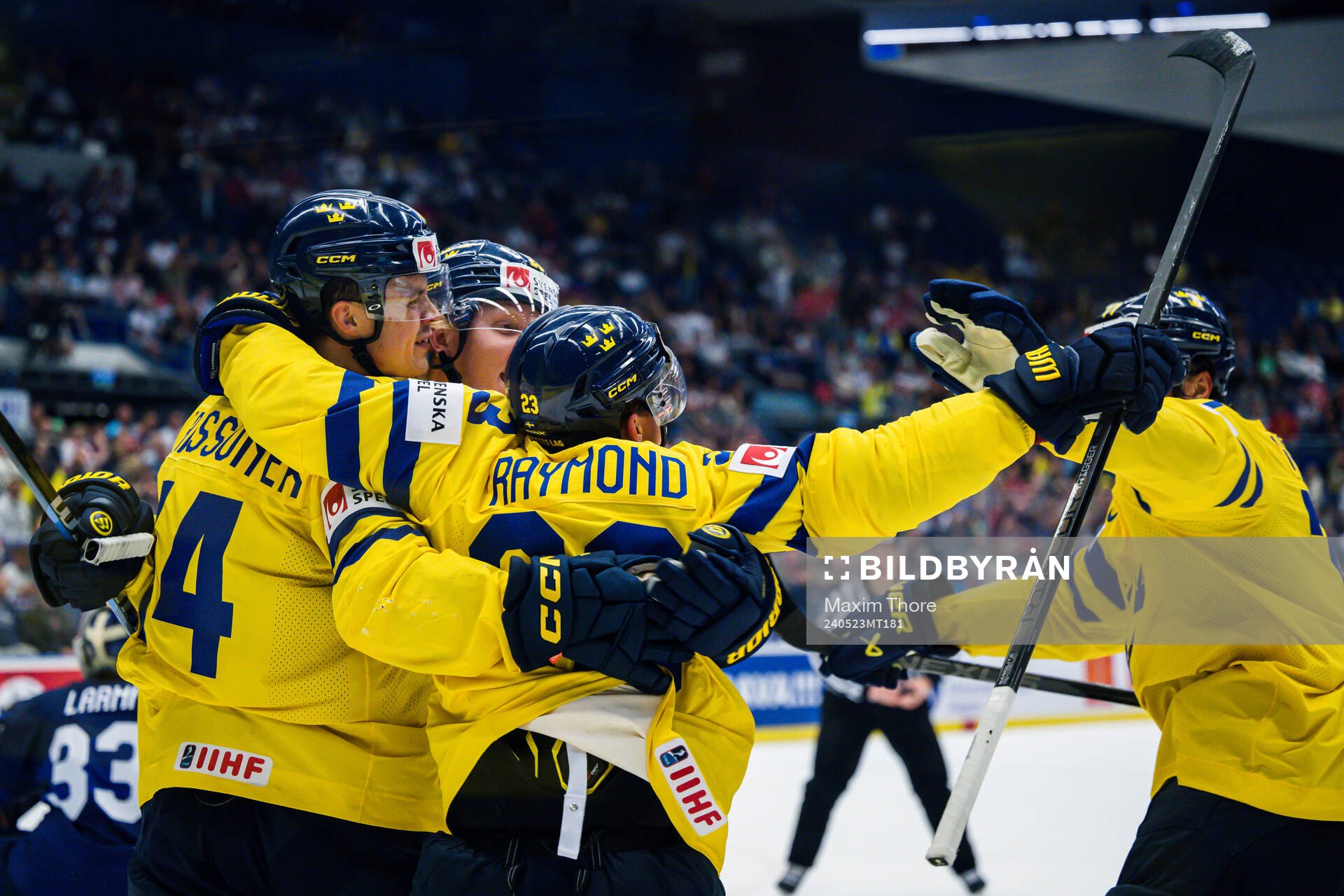 Joel Eriksson Ek of Sweden celebrates with team mates