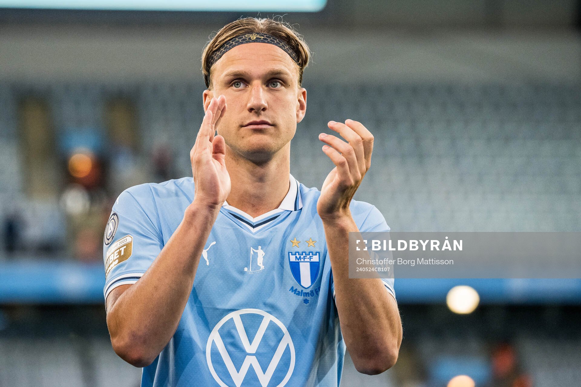 Malmö FFs Erik Botheim jublar efter fotbollsmatchen i Allsvenskan mellan Malmö FF och Kalmar den 24 maj 2024 i Malmö. 
