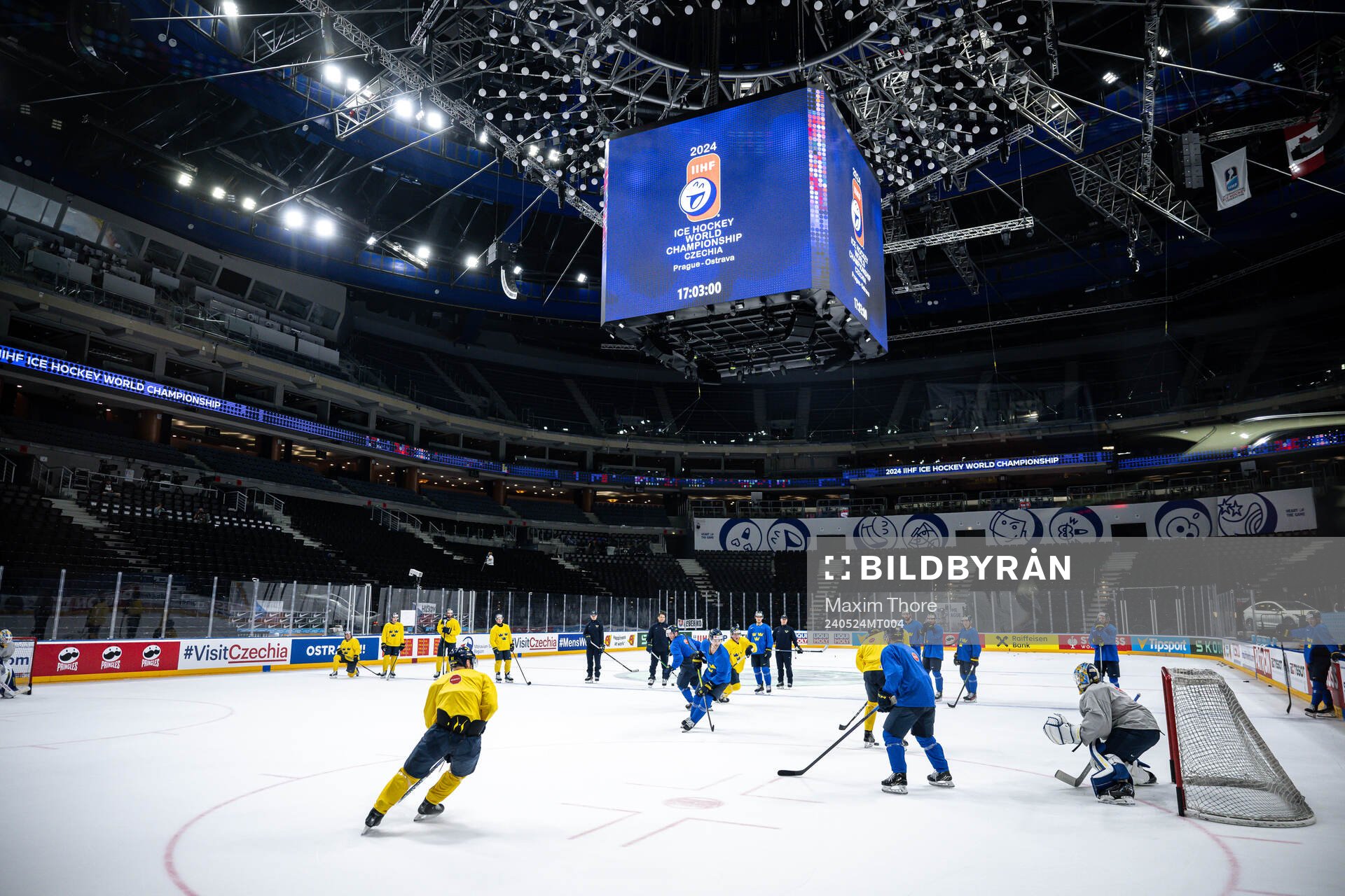Players of Sweden at a practice session in O2 Arena