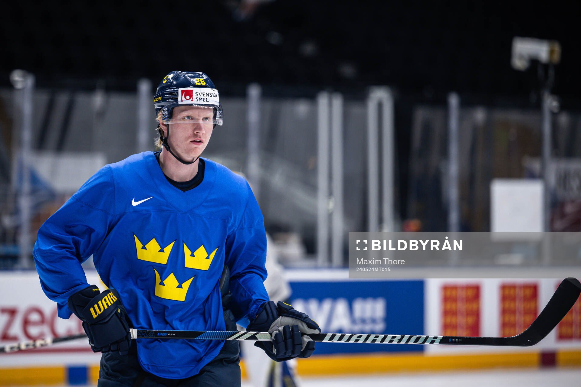 Rasmus Dahlin of Sweden at a practice session