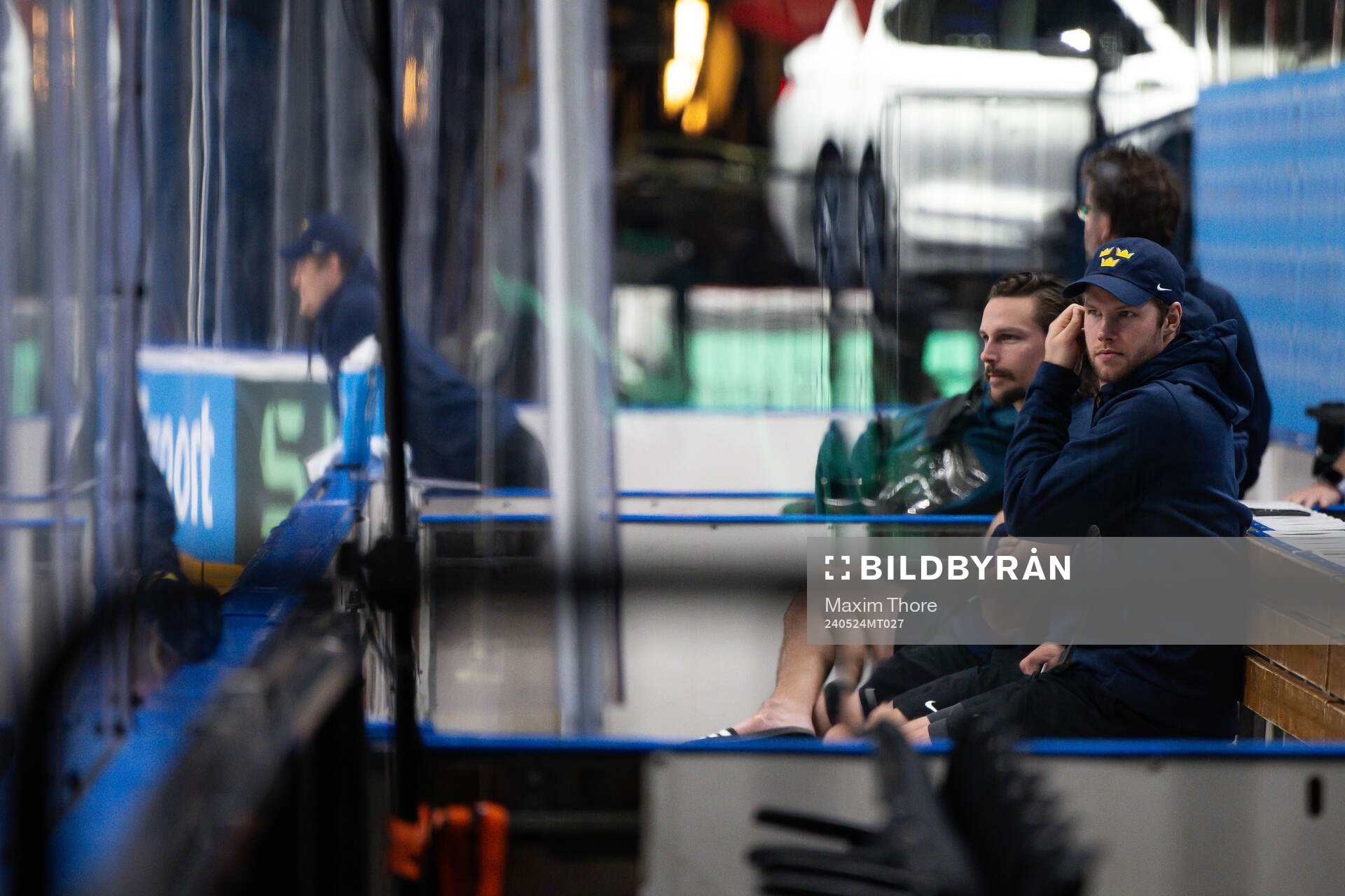 Erik Karlsson and goaltender Filip Gustavsson of Sweden at