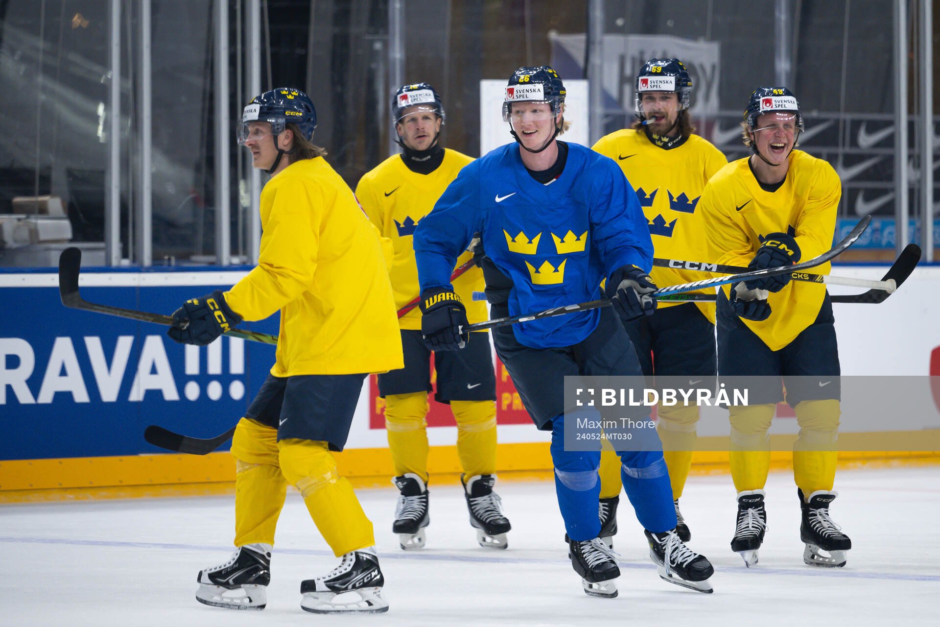 Rasmus Dahlin and Fabian Zetterlund of Sweden at a practice