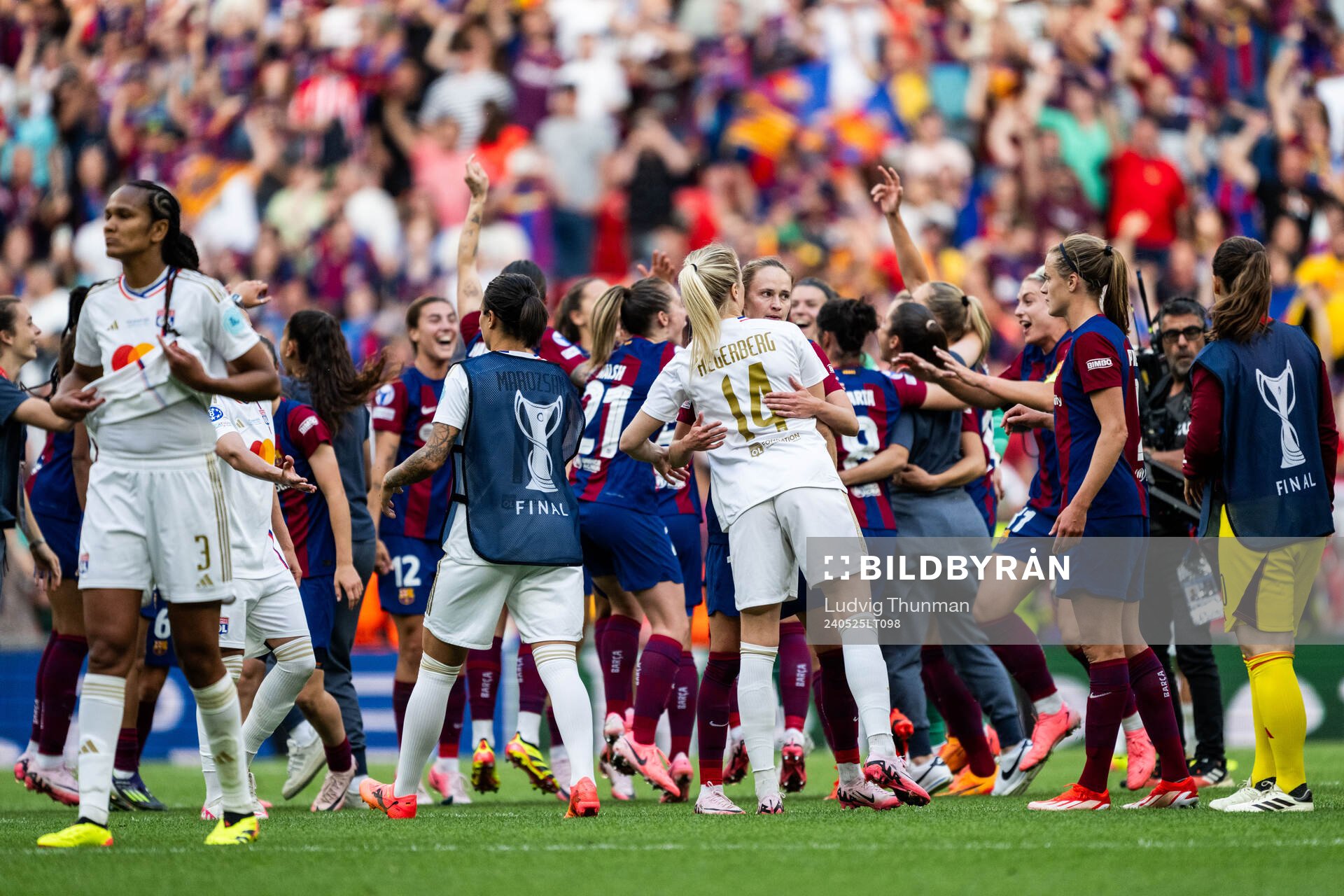 Ada Hegerberg of Lyon and Caroline Graham Hansen of