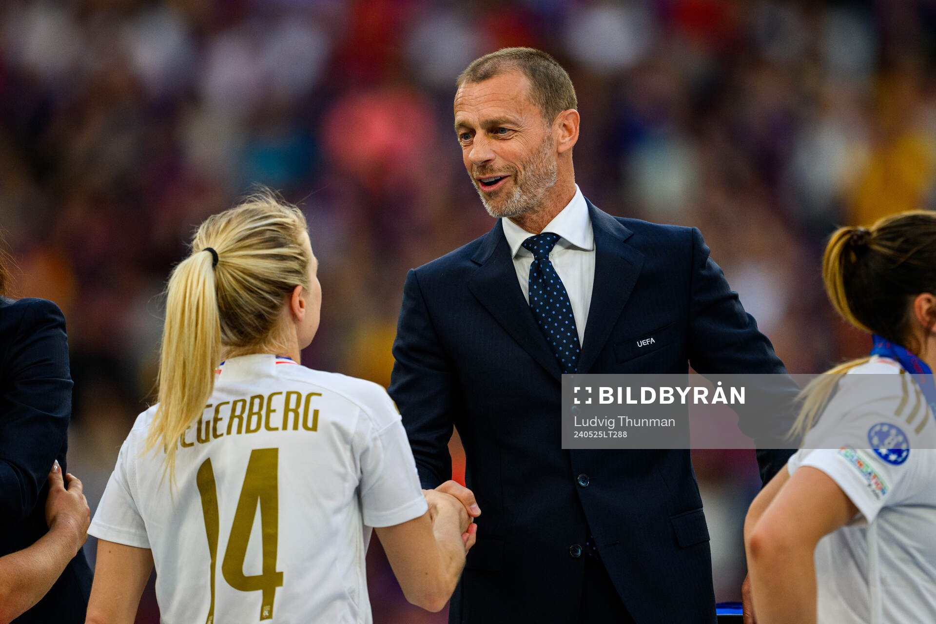 UEFA president Aleksander Ceferin and Ada Hegerberg of Lyon
