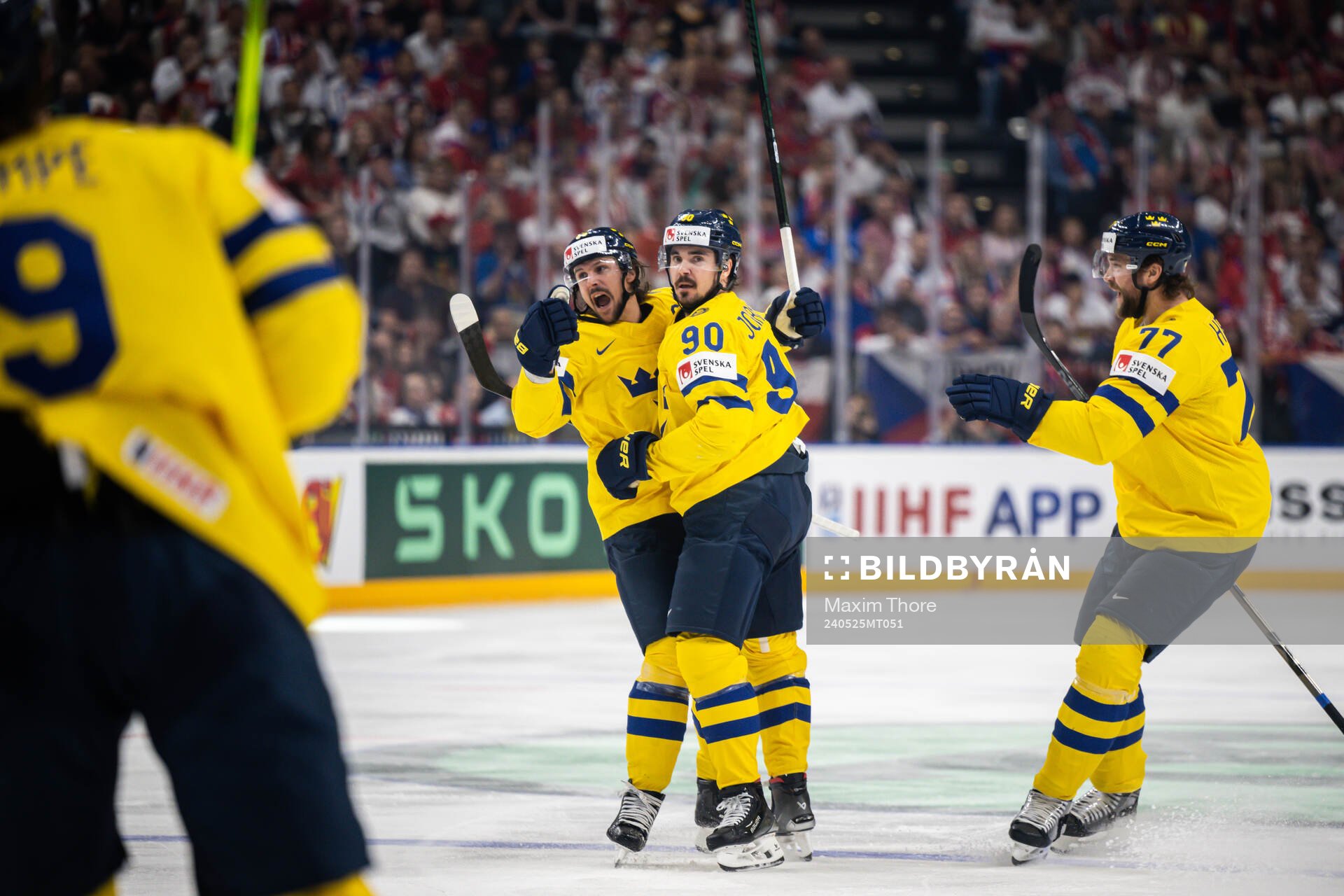 Erik Karlsson, Marcus Johansson and Victor Hedman of Sweden