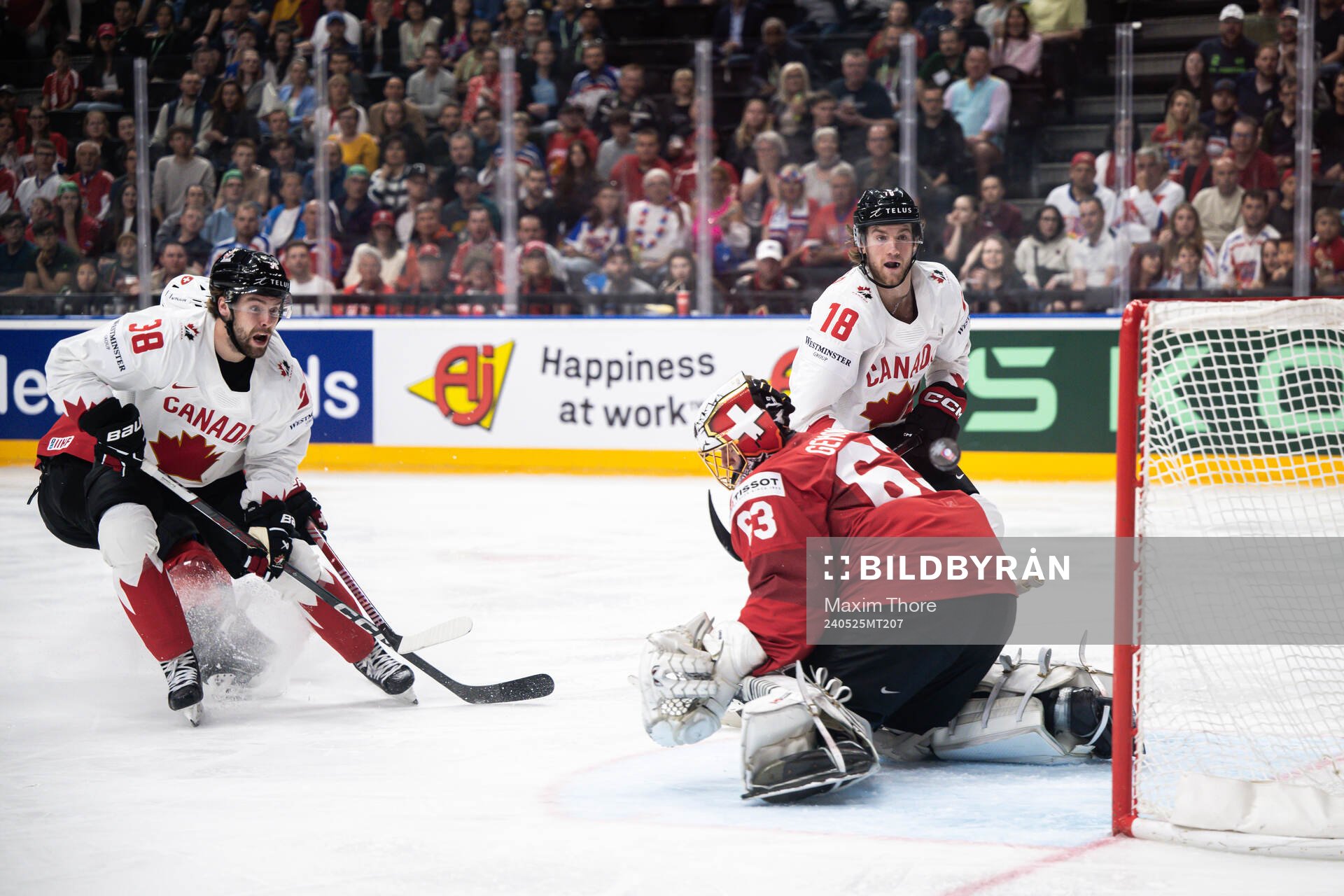 Brandon Hagel and Dawson Mercer of Canada against