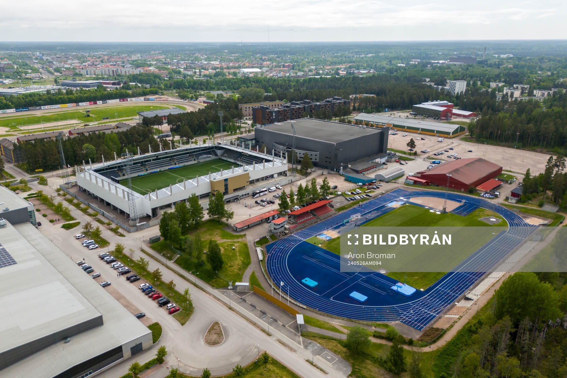 Drönarvy av Gavlehov, Gavlevallen, Gunder Häggstadion och