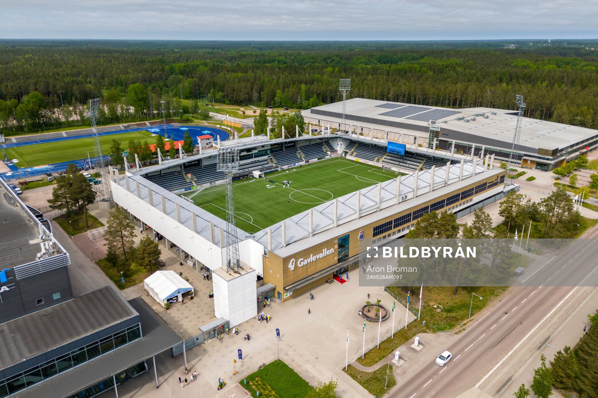 Drönarvy av Gavlevallen, Gunder Häggstadion och