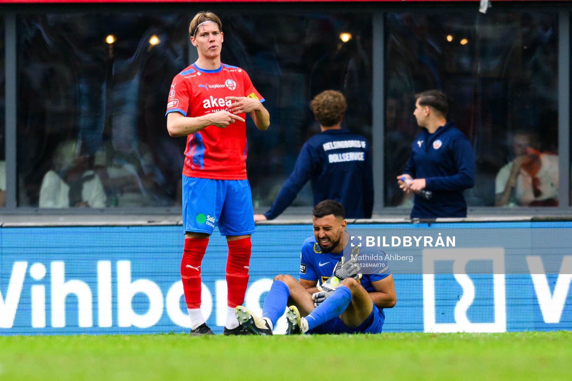 Helsingborgs Taylor Silverholt och Landskronas målvakt Amr
