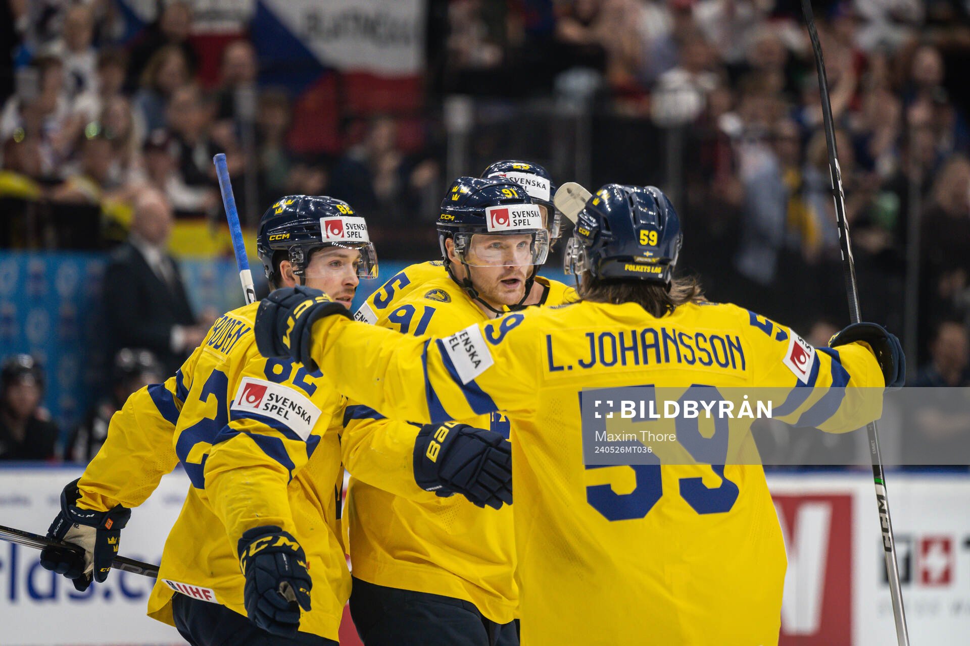 Carl Grundström of Sweden celebrate the 1-0 goal with
