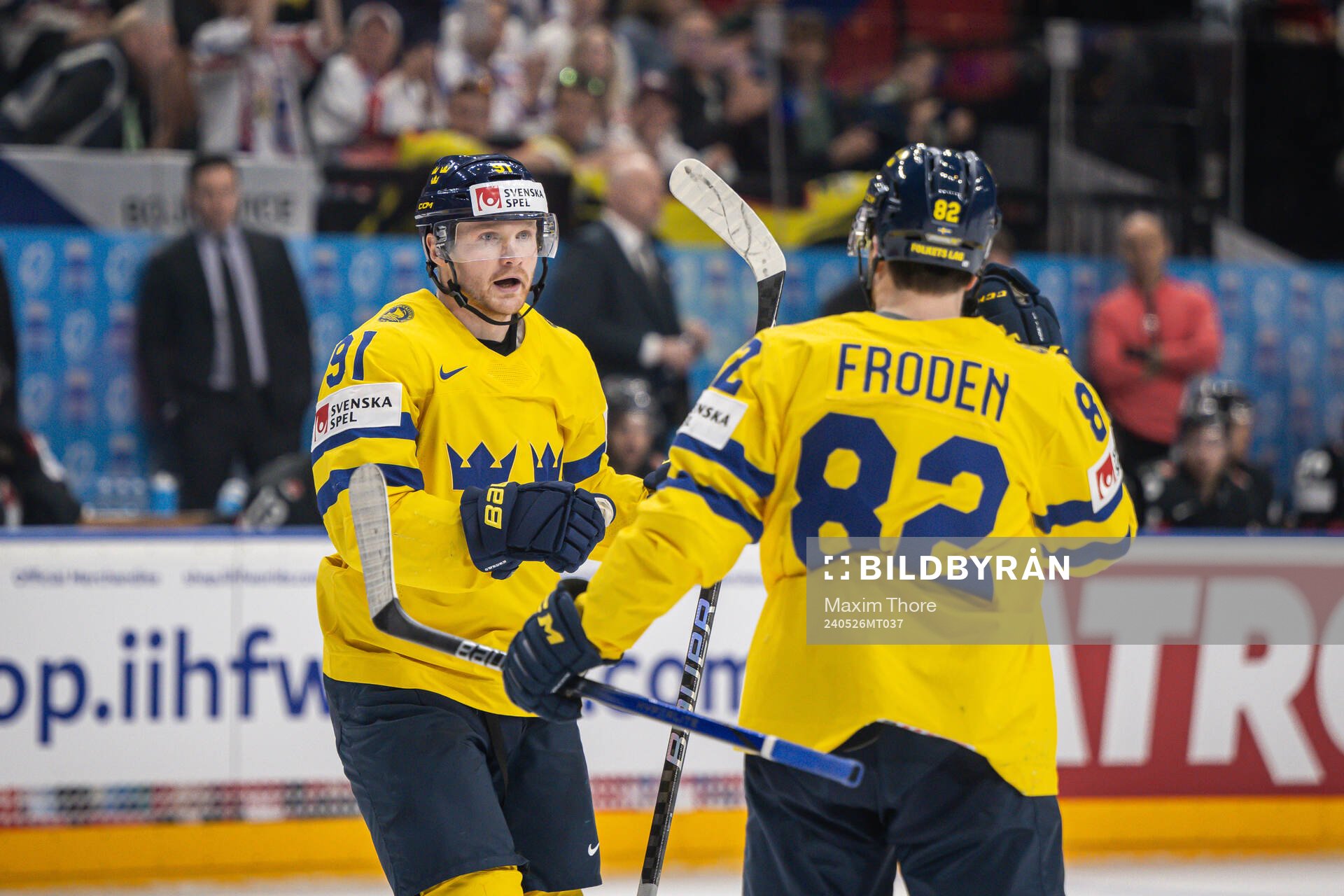 Carl Grundström of Sweden celebrate the 1-0 goal with