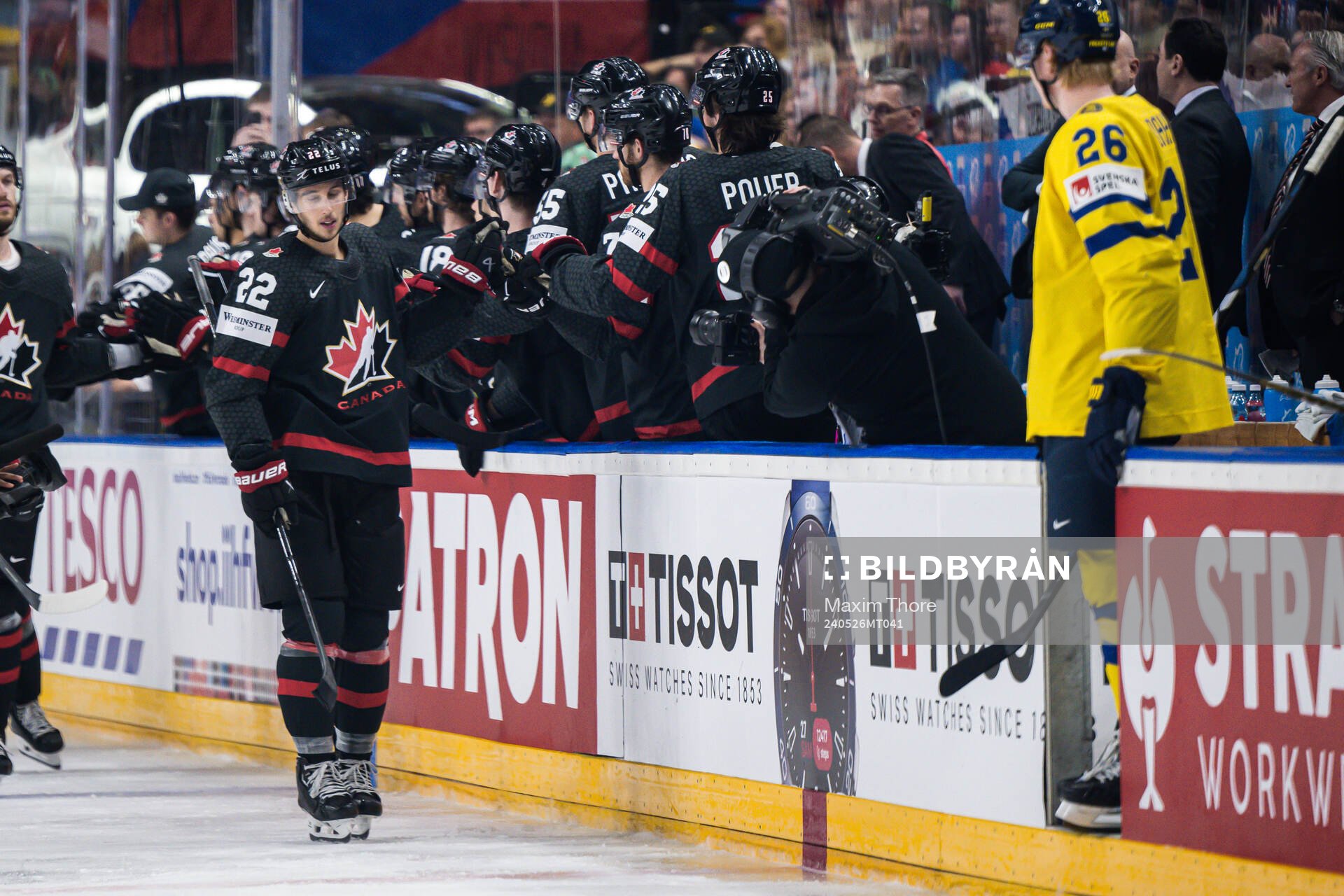 Dylan Cozens of Canada celebrates