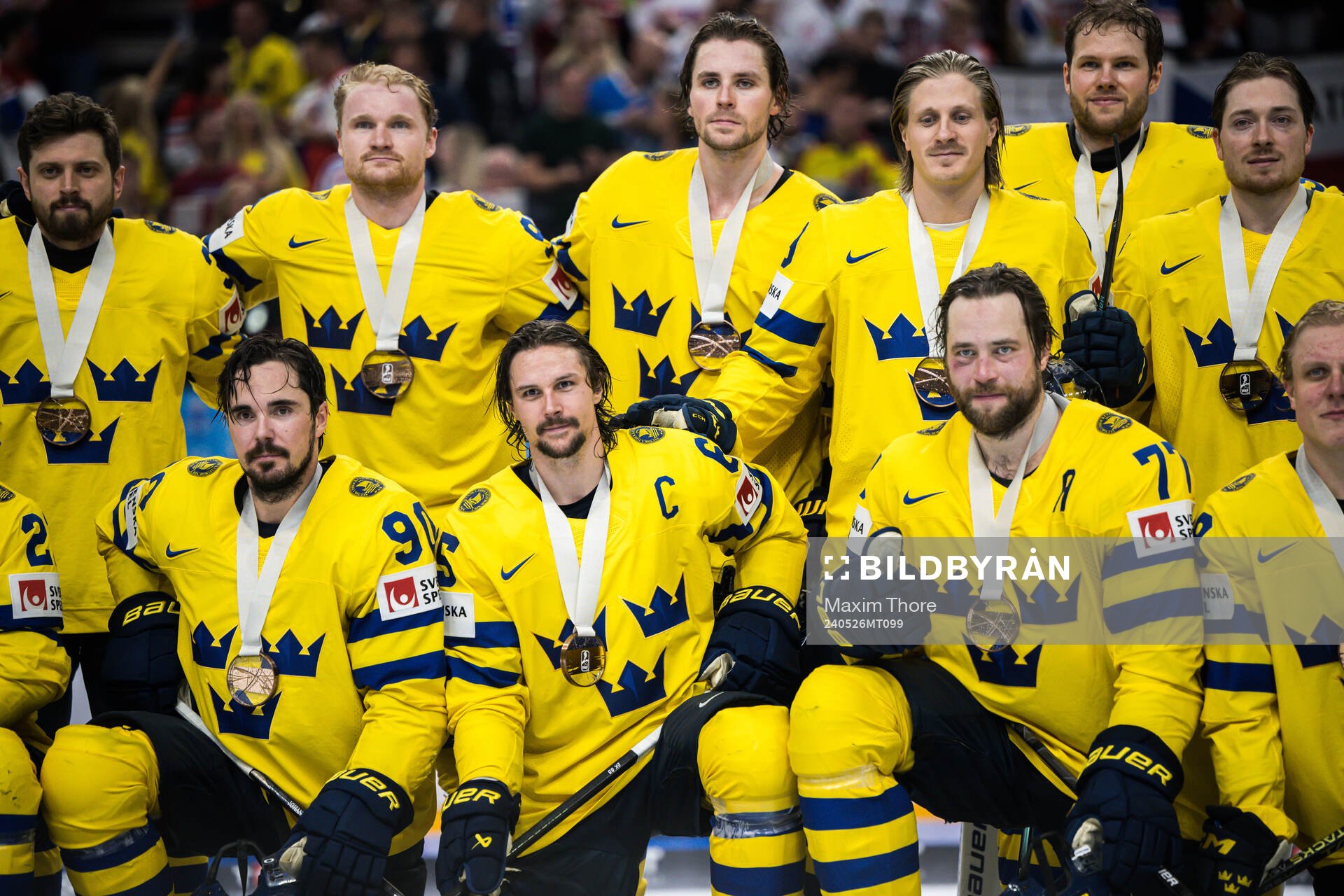Marcus Johansson, Erik Karlsson and Victor Hedman of Sweden