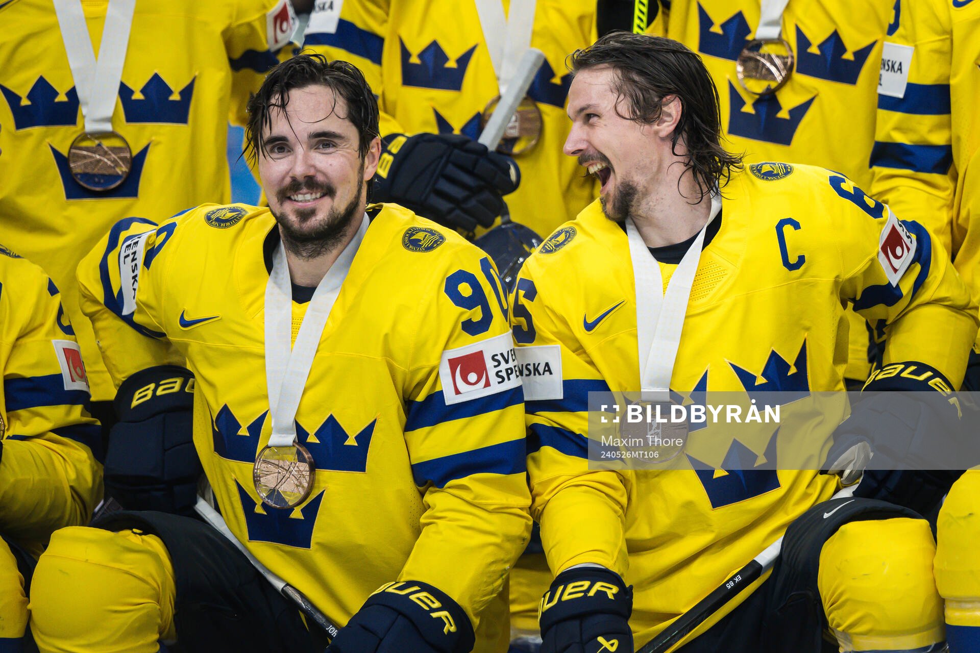 Marcus Johansson, Erik Karlsson of Sweden celebrates with