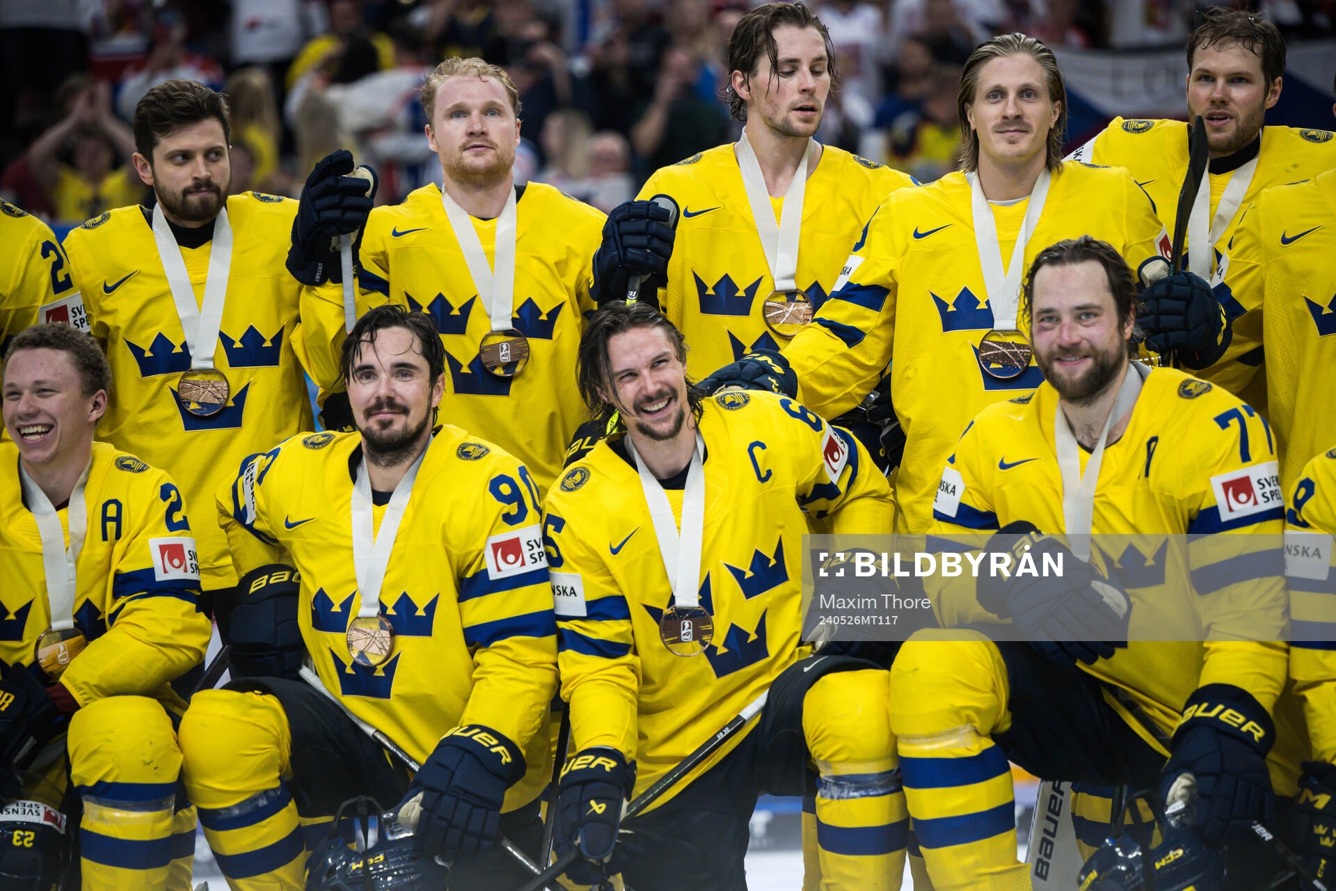 Erik Karlsson, Victor Hedman and Marcus Johansson of Sweden