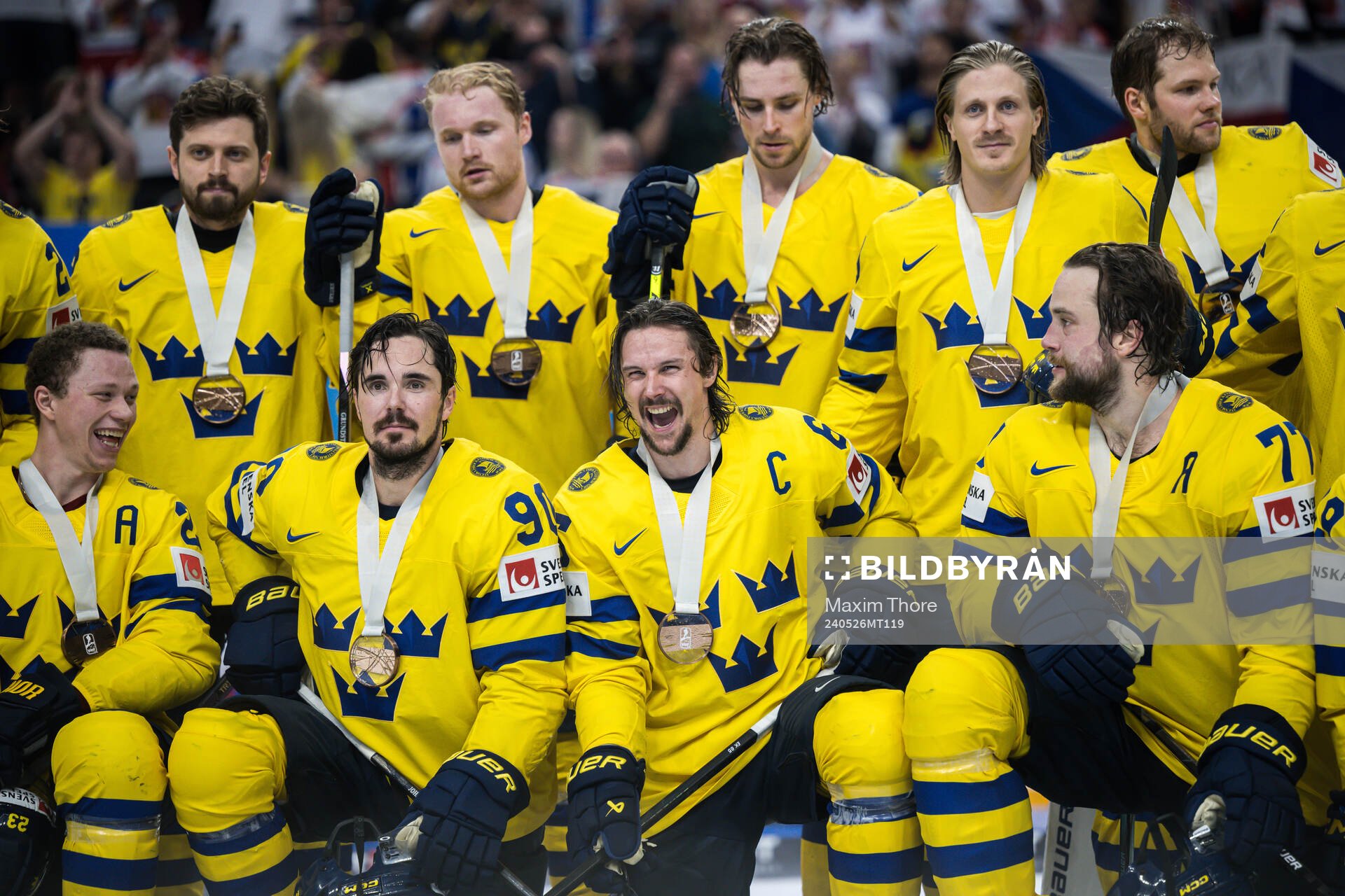 Marcus Johansson, Erik Karlsson and Victor Hedman of Sweden