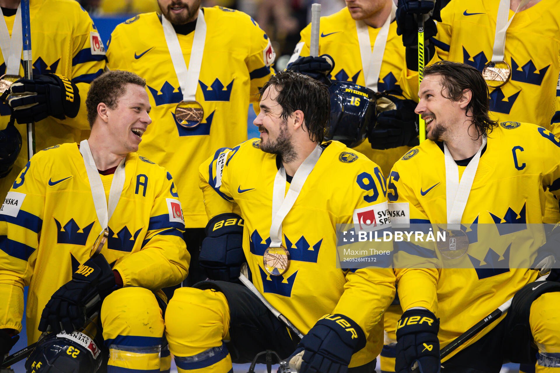 Lucas Raymond, Marcus Johansson and Erik Karlsson of Sweden