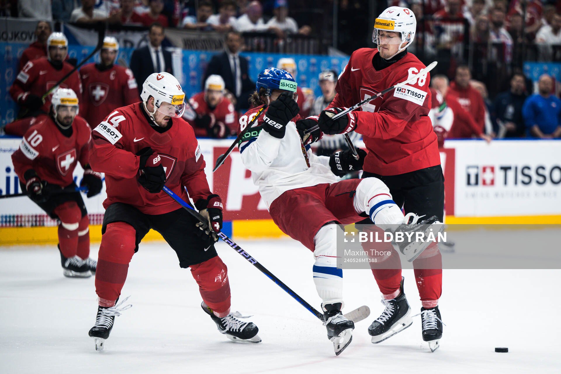 David Pastrnak of Czech Republic and Fabrice Herzog of