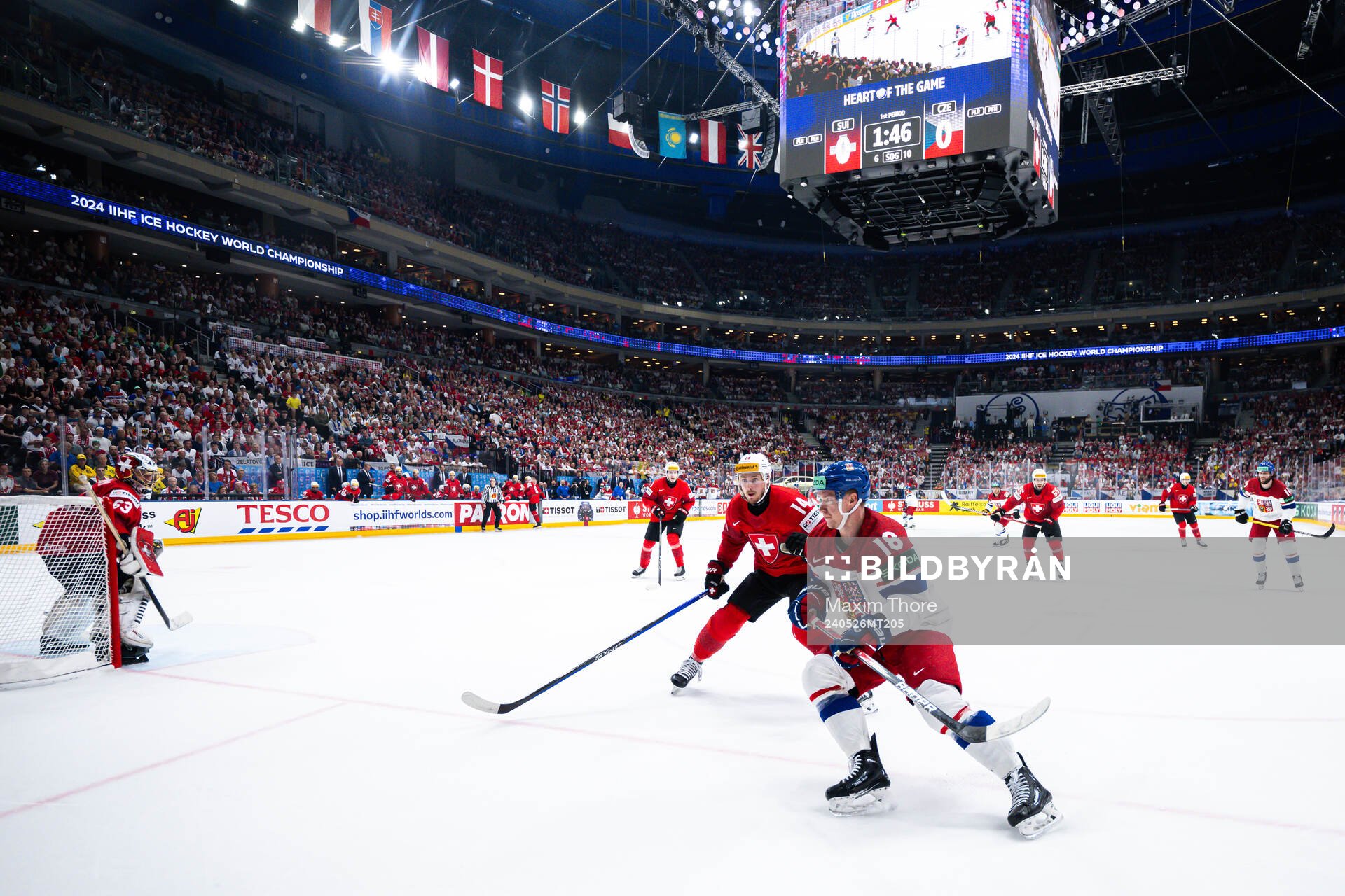 Dean Kukan of Switzerland and Ondrej Palat of Czech Republic